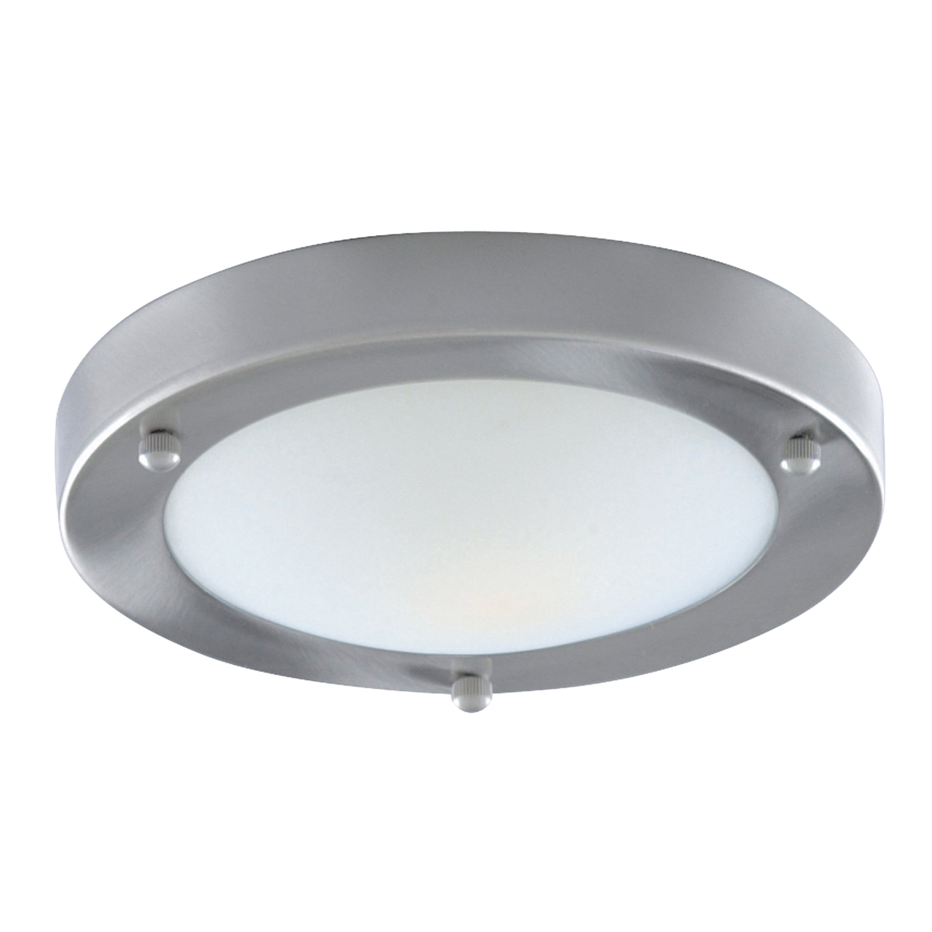 Searchlight Barmouth Bathroom Flush Fitting IP44 Single - 31cm Satin Silver Domed White Glass