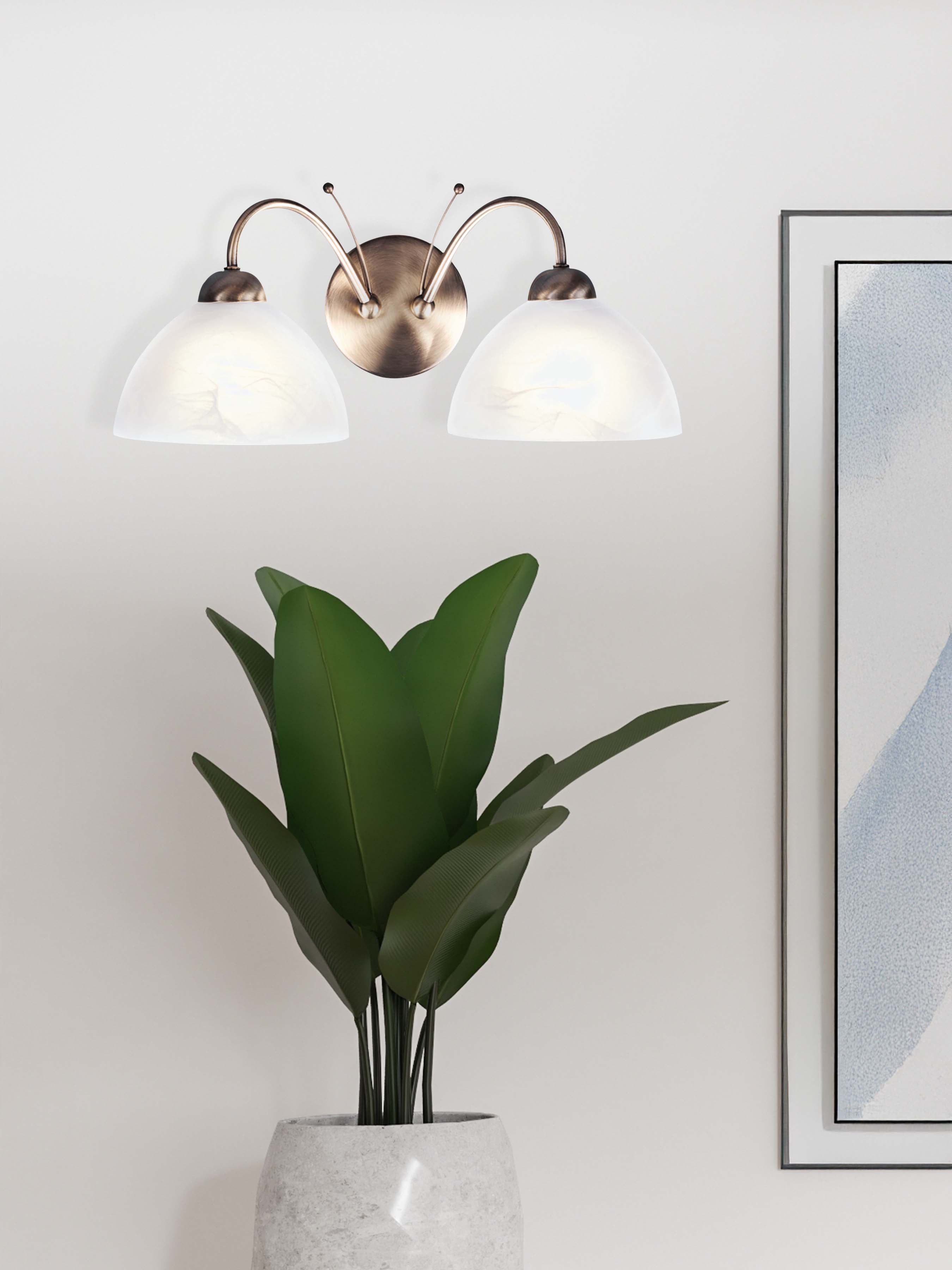 Searchlight Melville - 2 Light Wall Bracket, Antique Brass, Alabaster Glass