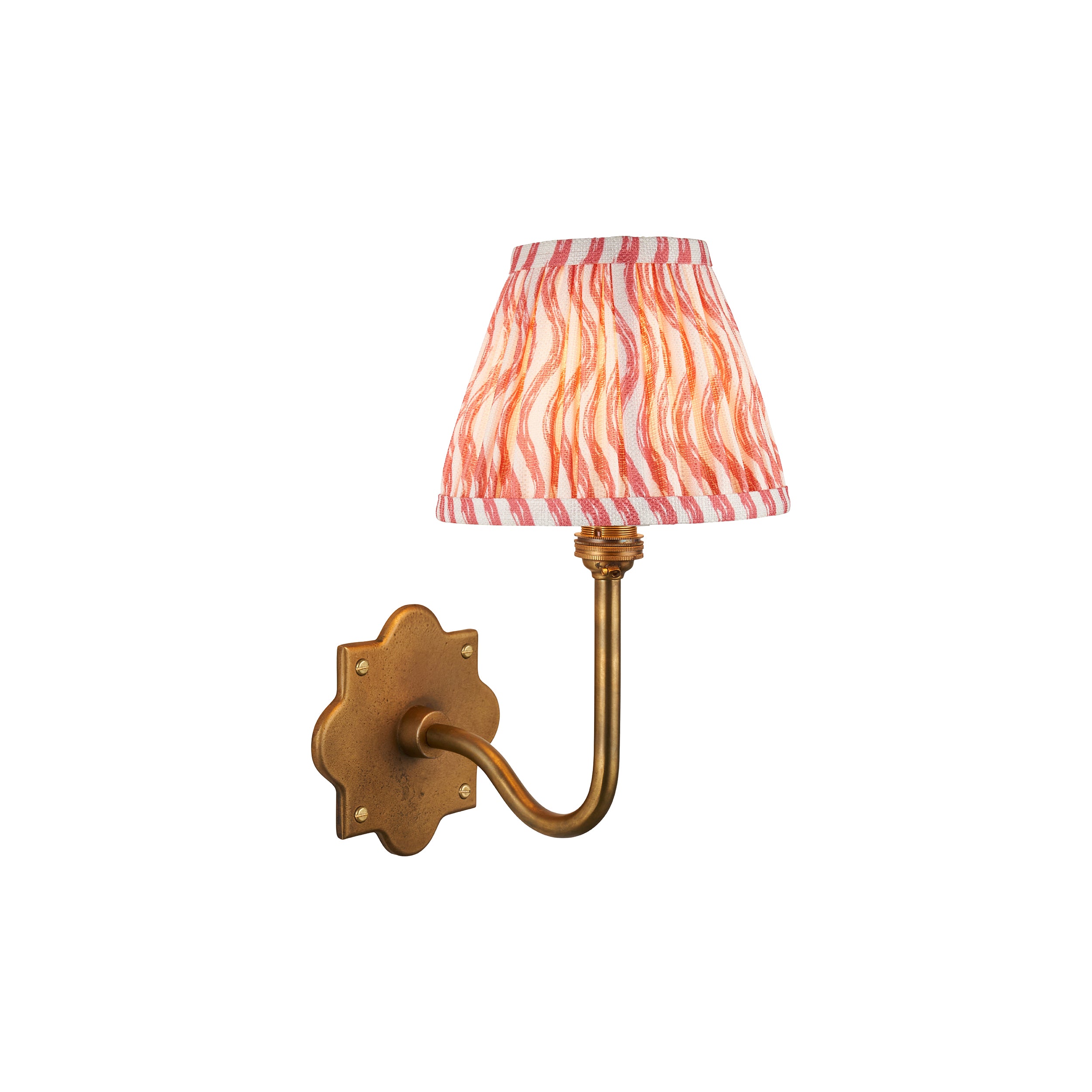 Endon Anvil Swan & Ripple 16Cm Wall Light - Antique Brass & Coral Pink Fabric