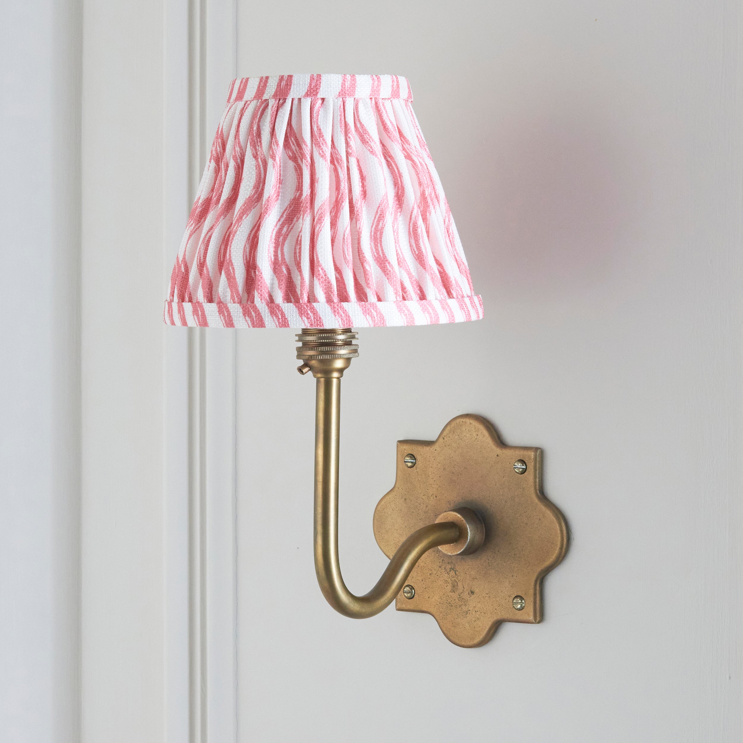 Endon Anvil Swan & Ripple 16Cm Wall Light - Antique Brass & Coral Pink Fabric