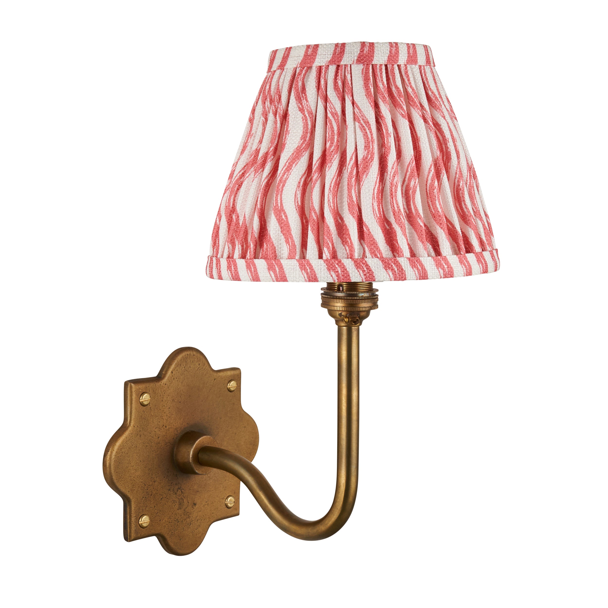 Endon Anvil Swan & Ripple 16Cm Wall Light - Antique Brass & Coral Pink Fabric