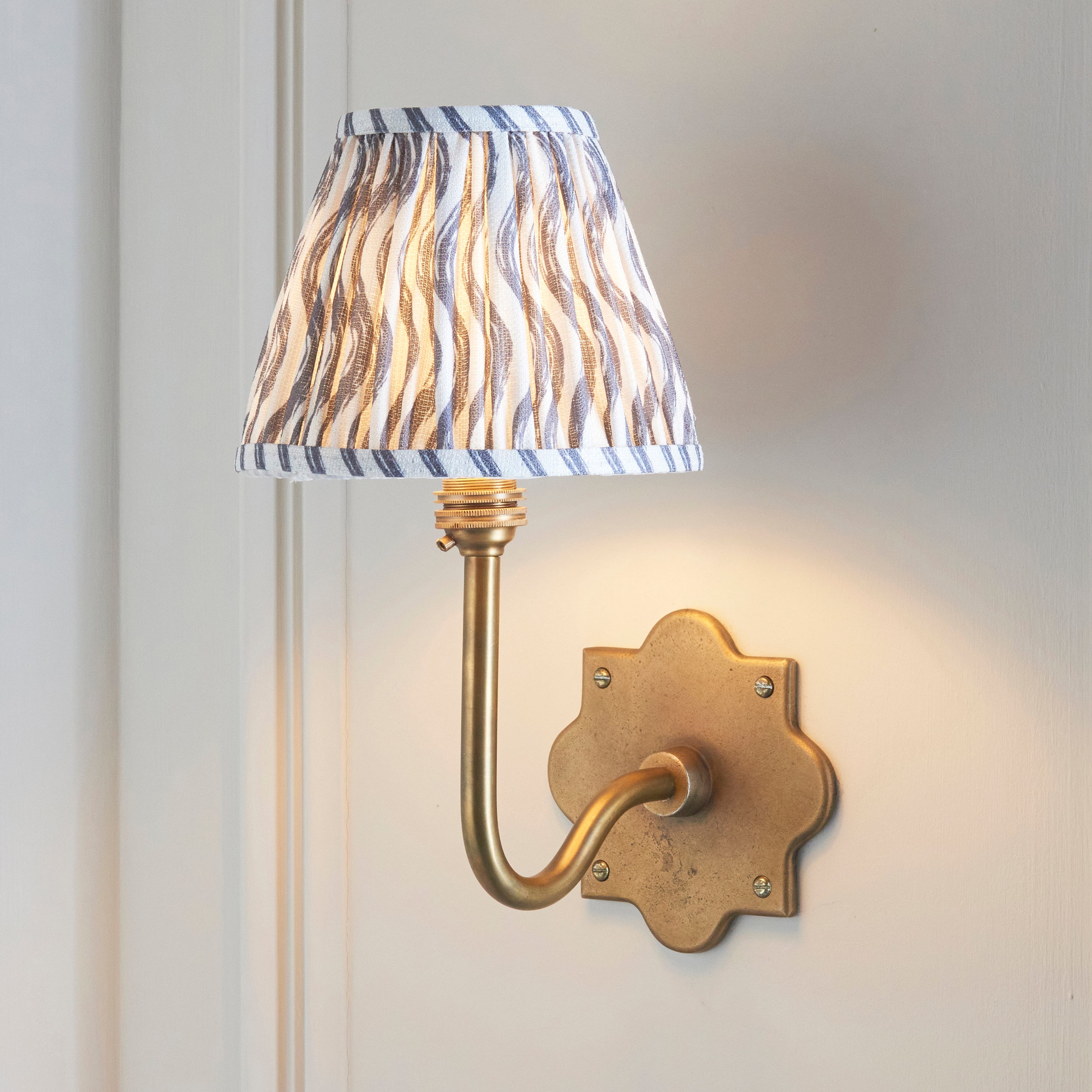 Endon Anvil Swan & Ripple 16Cm Wall Light - Antique Brass & Pearl Grey Fabric