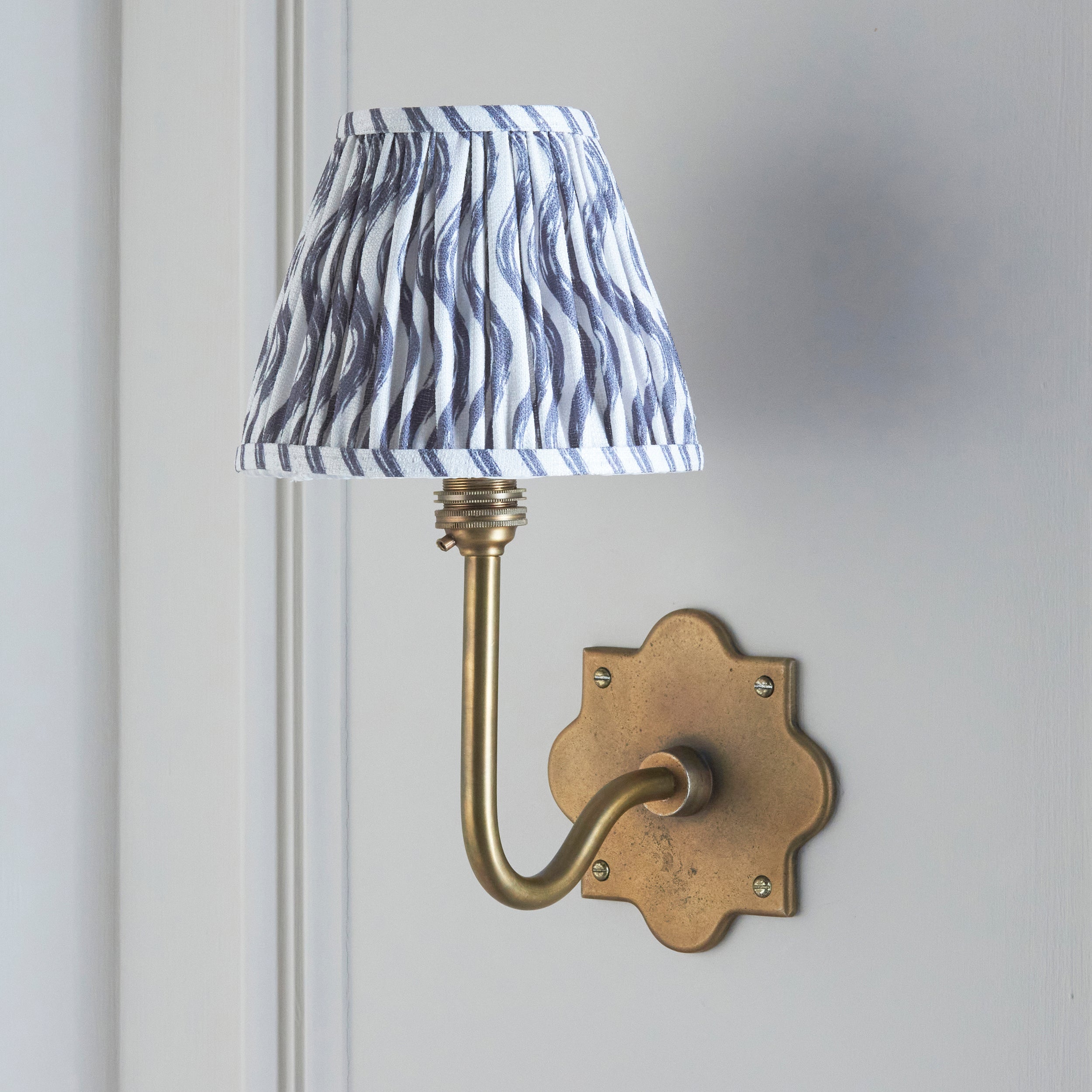 Endon Anvil Swan & Ripple 16Cm Wall Light - Antique Brass & Pearl Grey Fabric