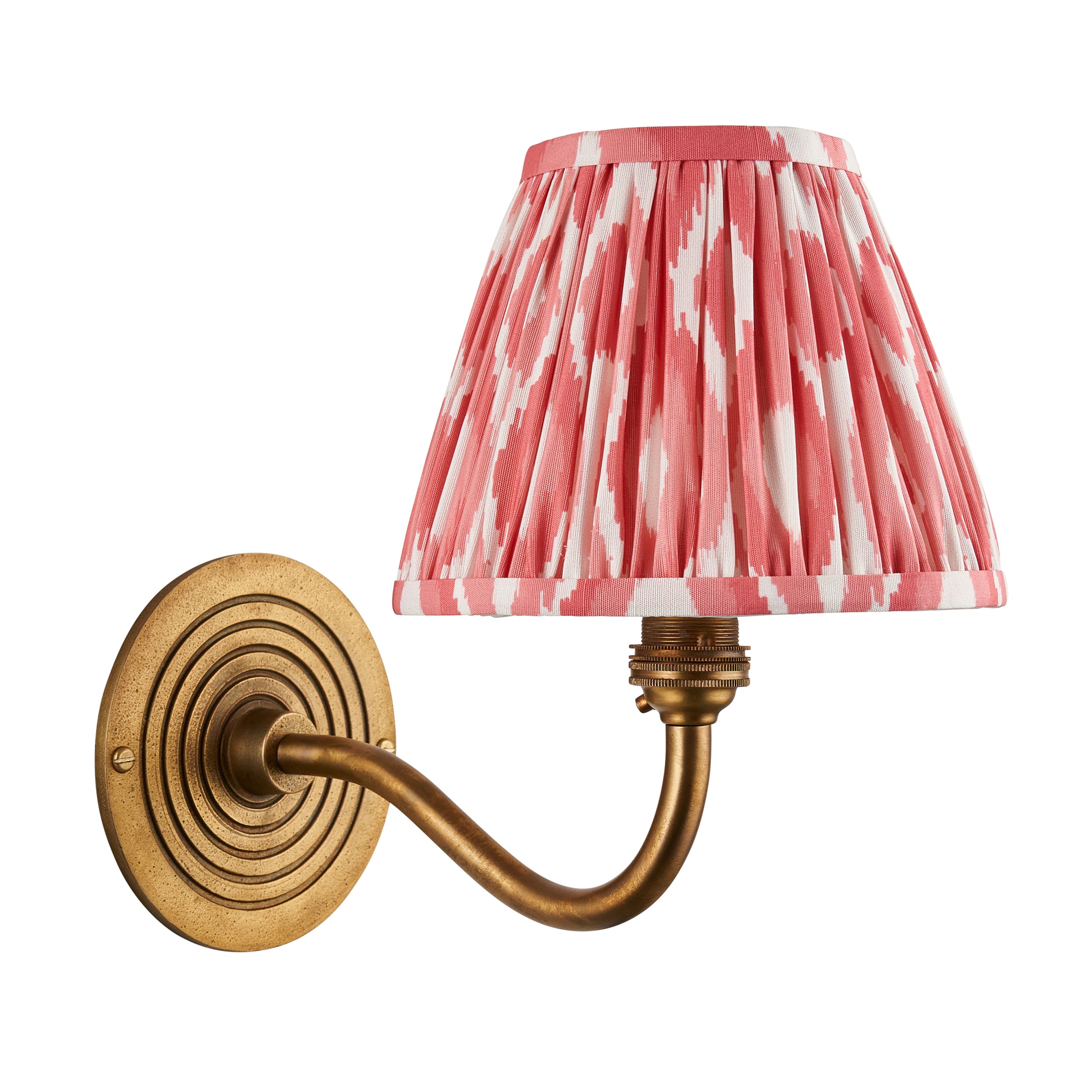 Endon Ripple Curve & Ikat 16Cm Wall Light - Antique Brass & Coral Pink Fabric
