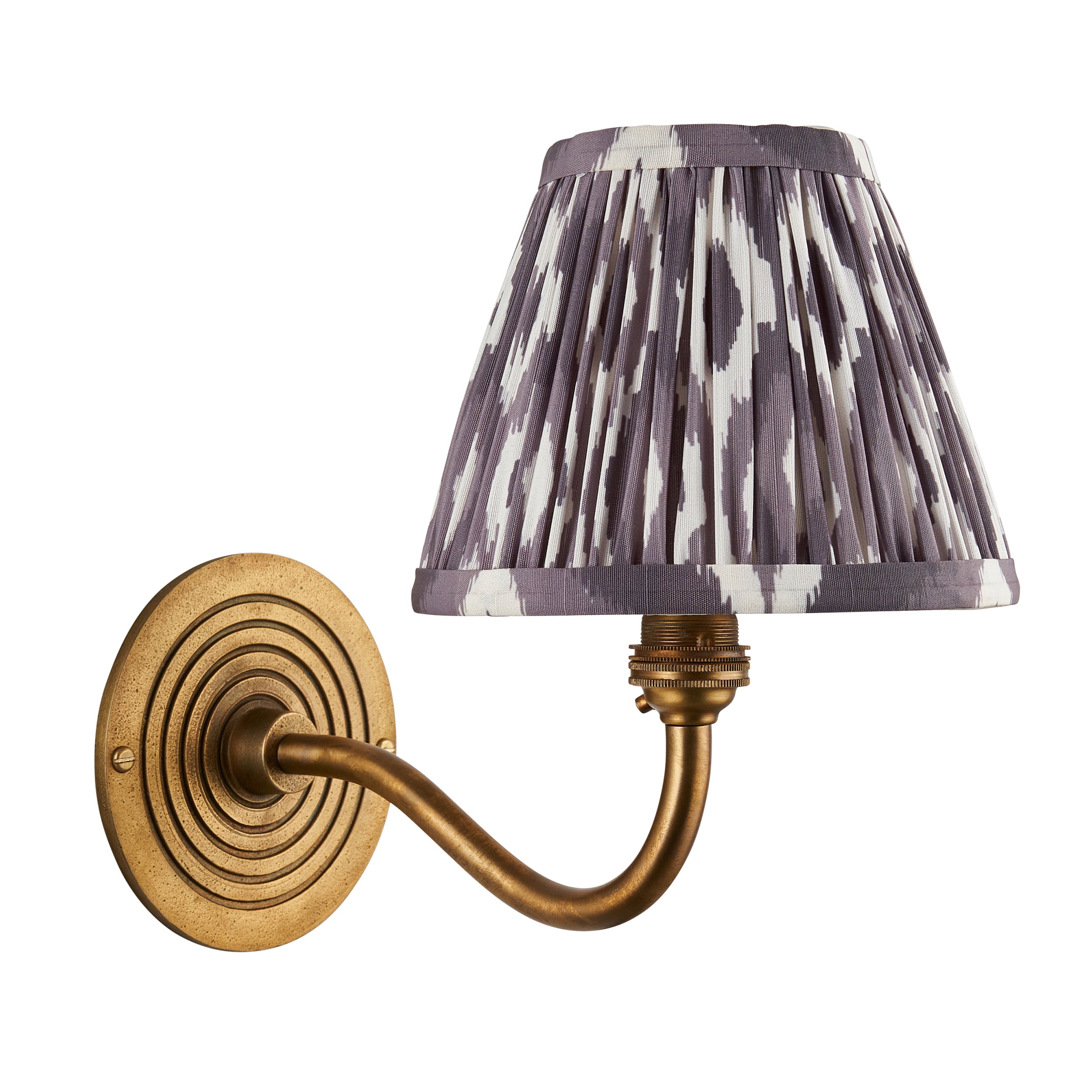 Endon Ripple Curve & Ikat 16Cm Wall Light - Antique Brass & Pearl Grey Fabric