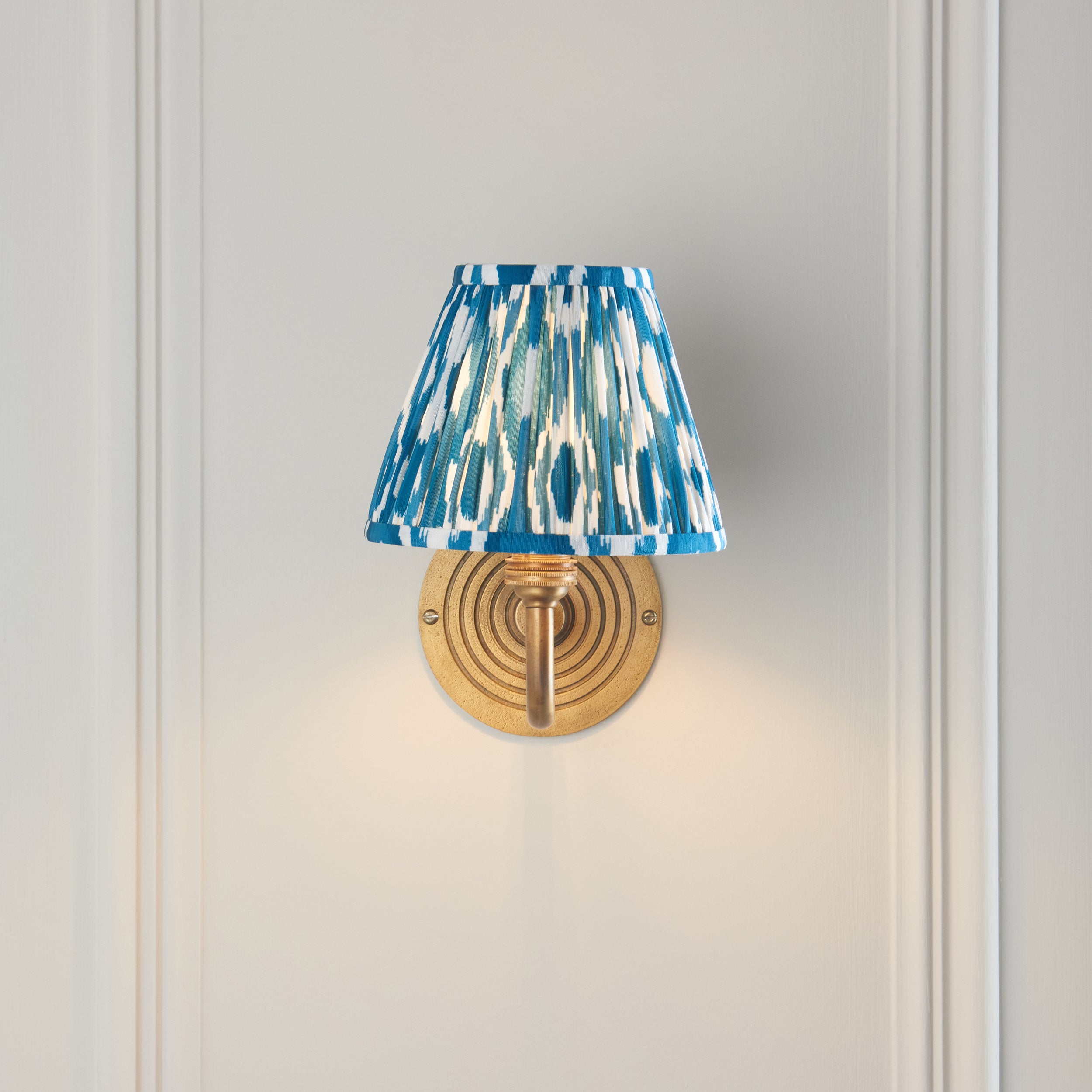 Endon Ripple Curve & Ikat 16Cm Wall Light - Antique Brass & Marlin Blue Fabric