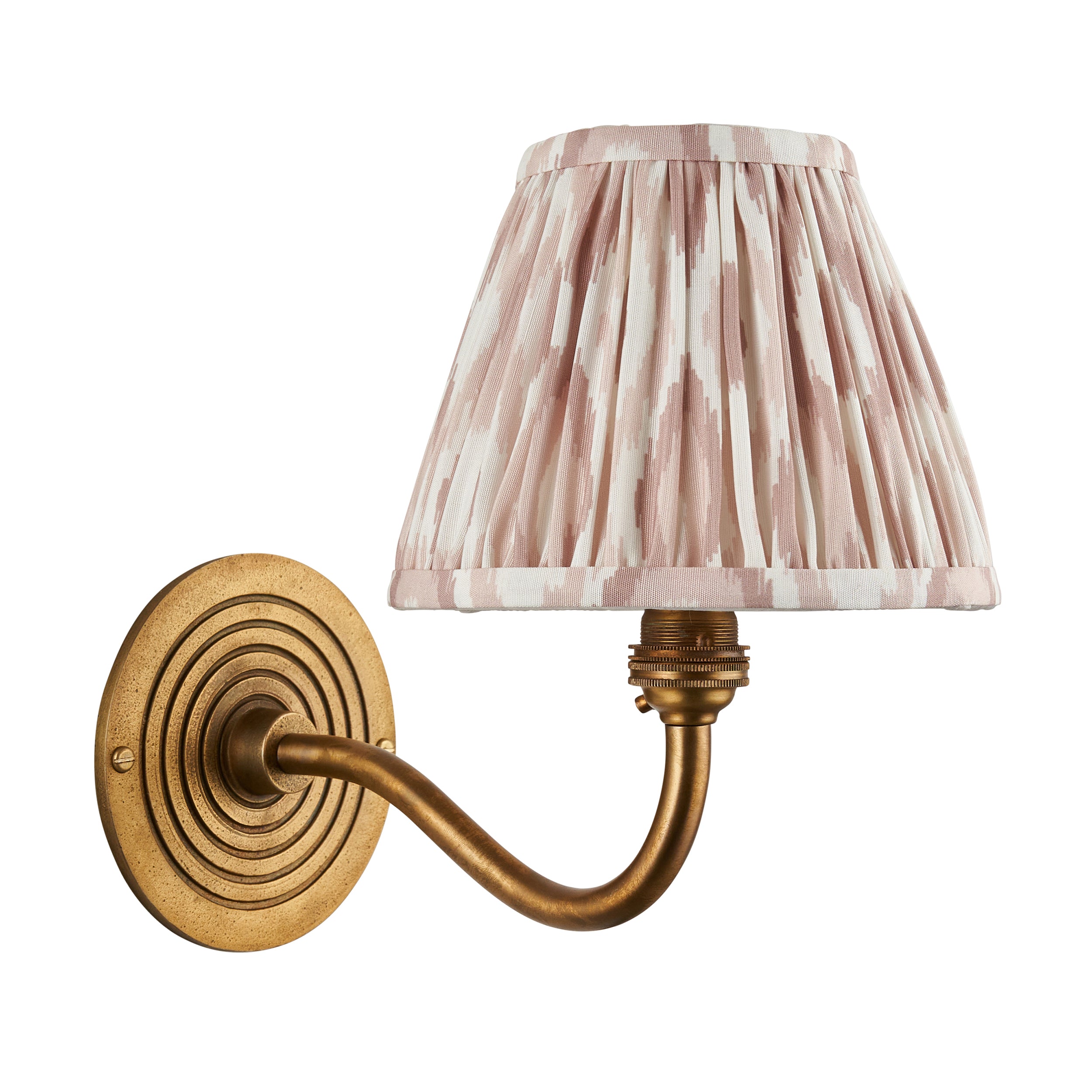 Endon Ripple Curve & Ikat 16Cm Wall Light - Antique Brass & Neutral Print Fabric