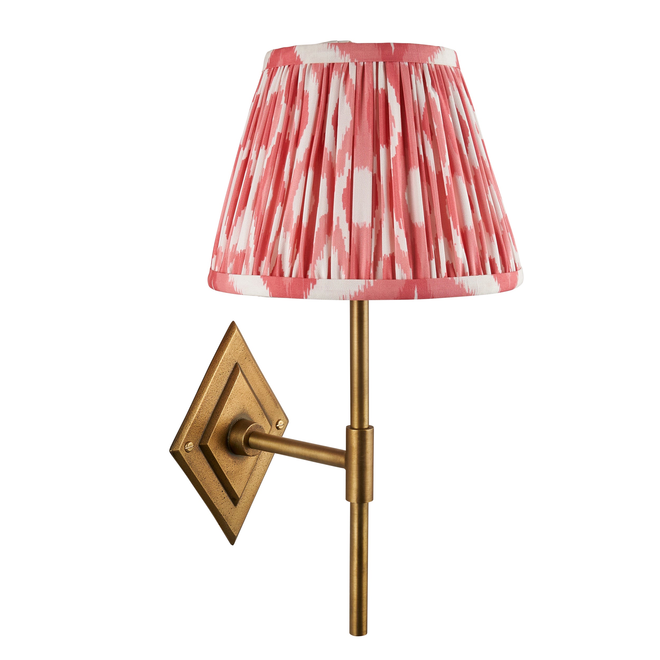 Endon Diamond Tall & Ikat 20Cm Wall Light - Antique Brass & Coral Pink Fabric