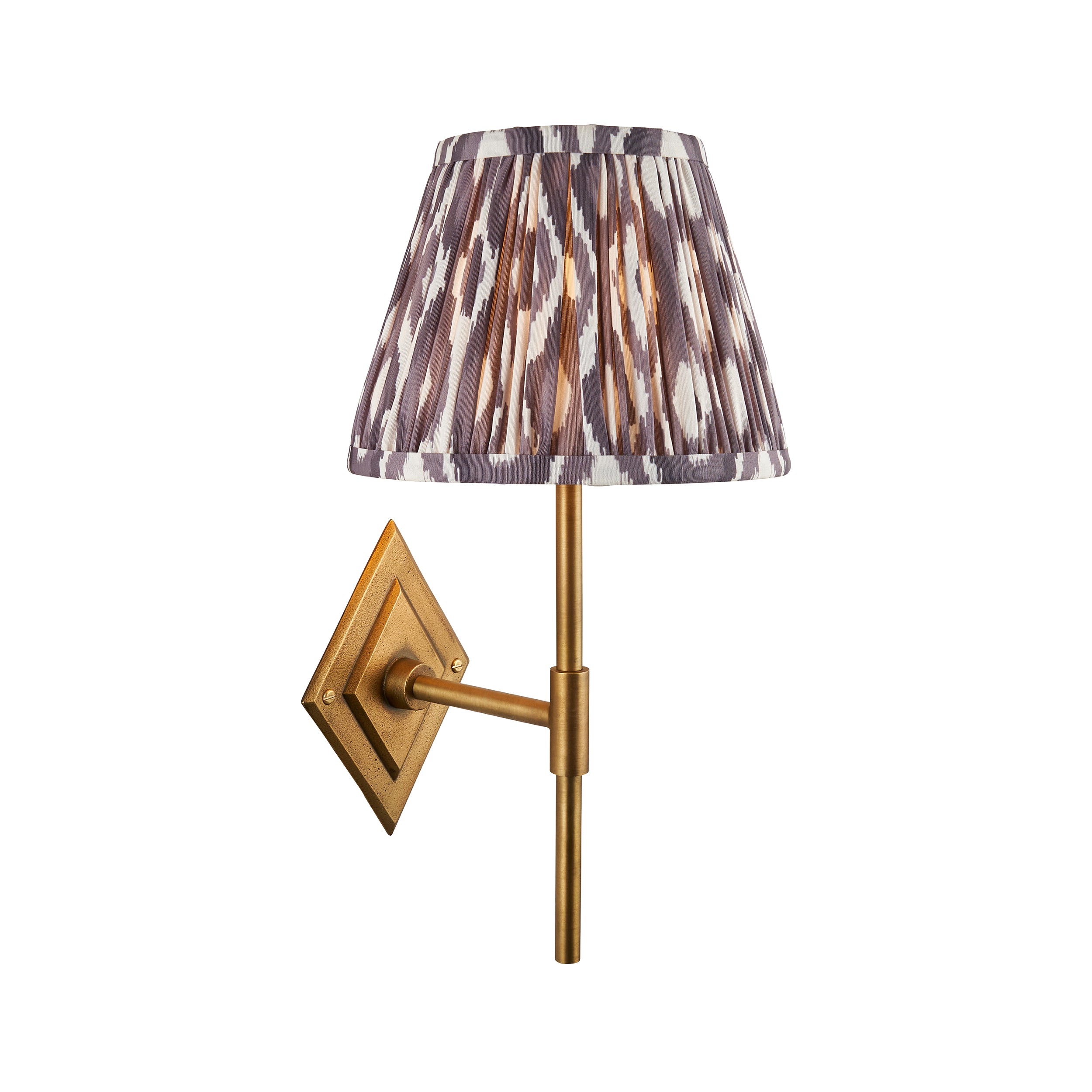 Endon Diamond Tall & Ikat 20Cm Wall Light - Antique Brass & Pearl Grey Fabric