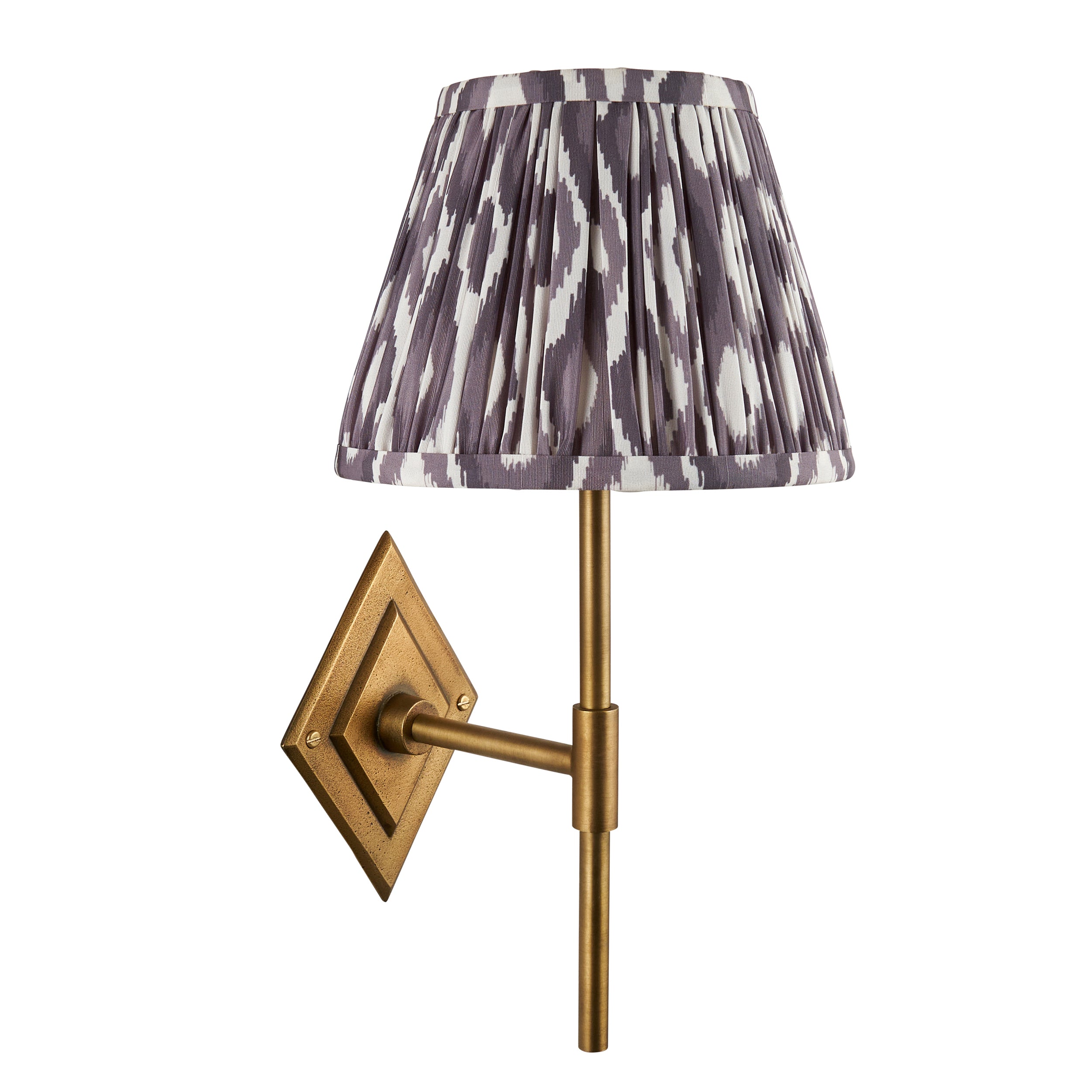 Endon Diamond Tall & Ikat 20Cm Wall Light - Antique Brass & Pearl Grey Fabric