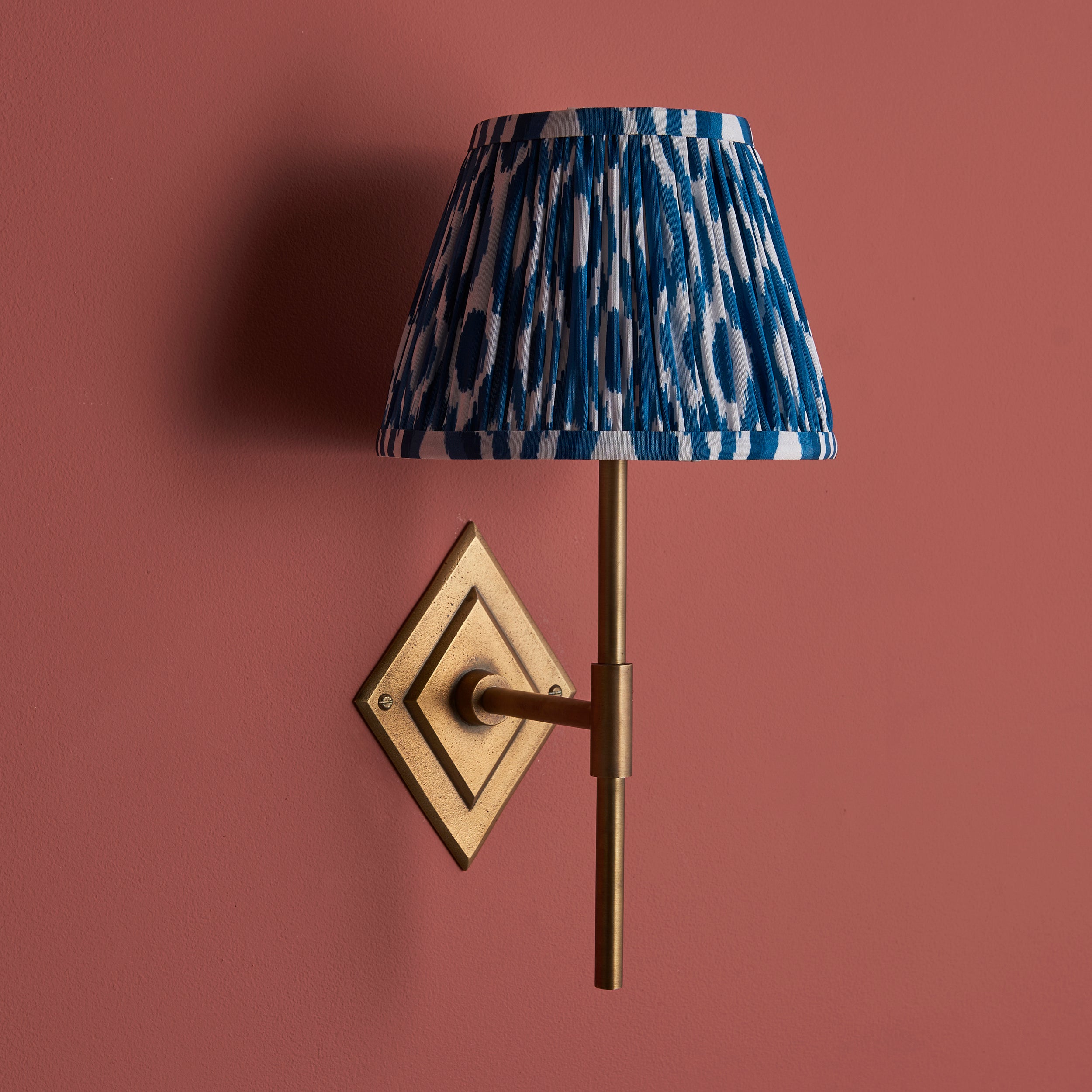 Endon Diamond Tall & Ikat 20Cm Wall Light - Antique Brass & Marlin Blue Fabric