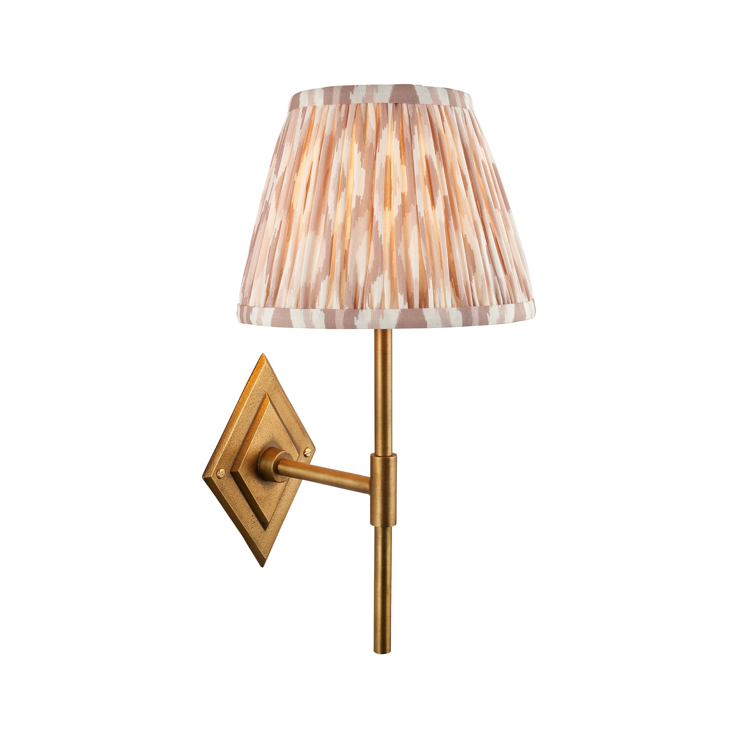 Endon Diamond Tall & Ikat 20Cm Wall Light - Antique Brass & Neutral Print Fabric