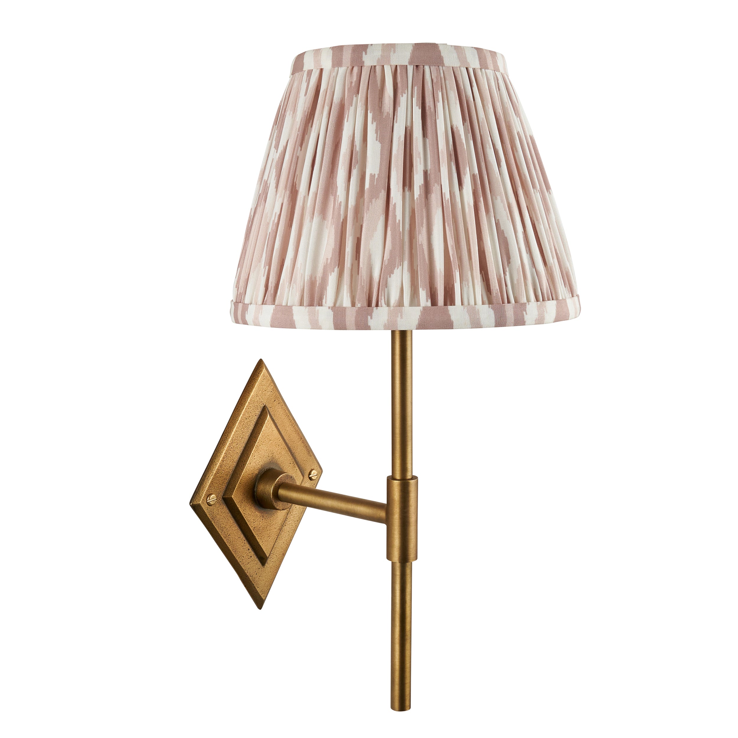 Endon Diamond Tall & Ikat 20Cm Wall Light - Antique Brass & Neutral Print Fabric