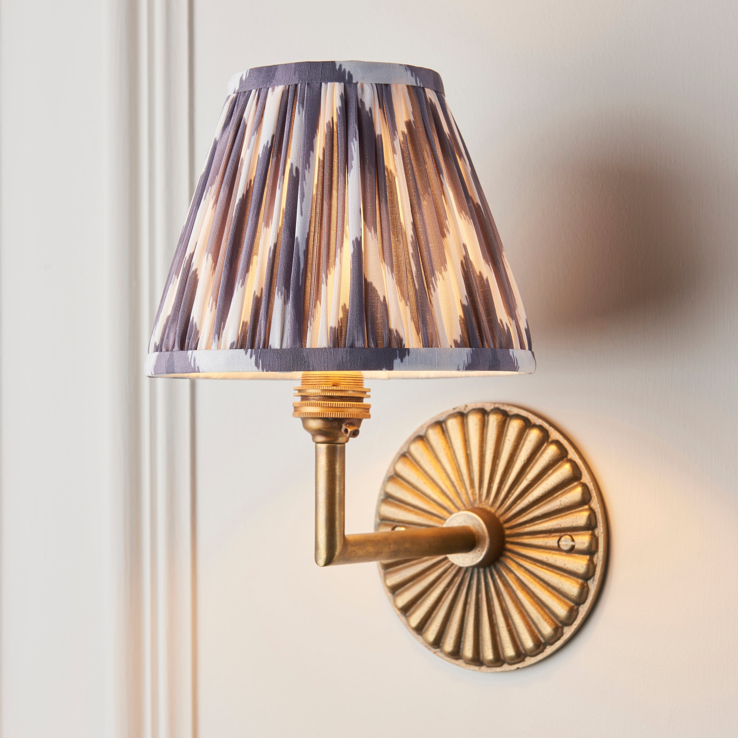 Endon Dahlia Angle & Zigzag 16Cm Wall Light - Antique Brass & Pearl Grey Fabric