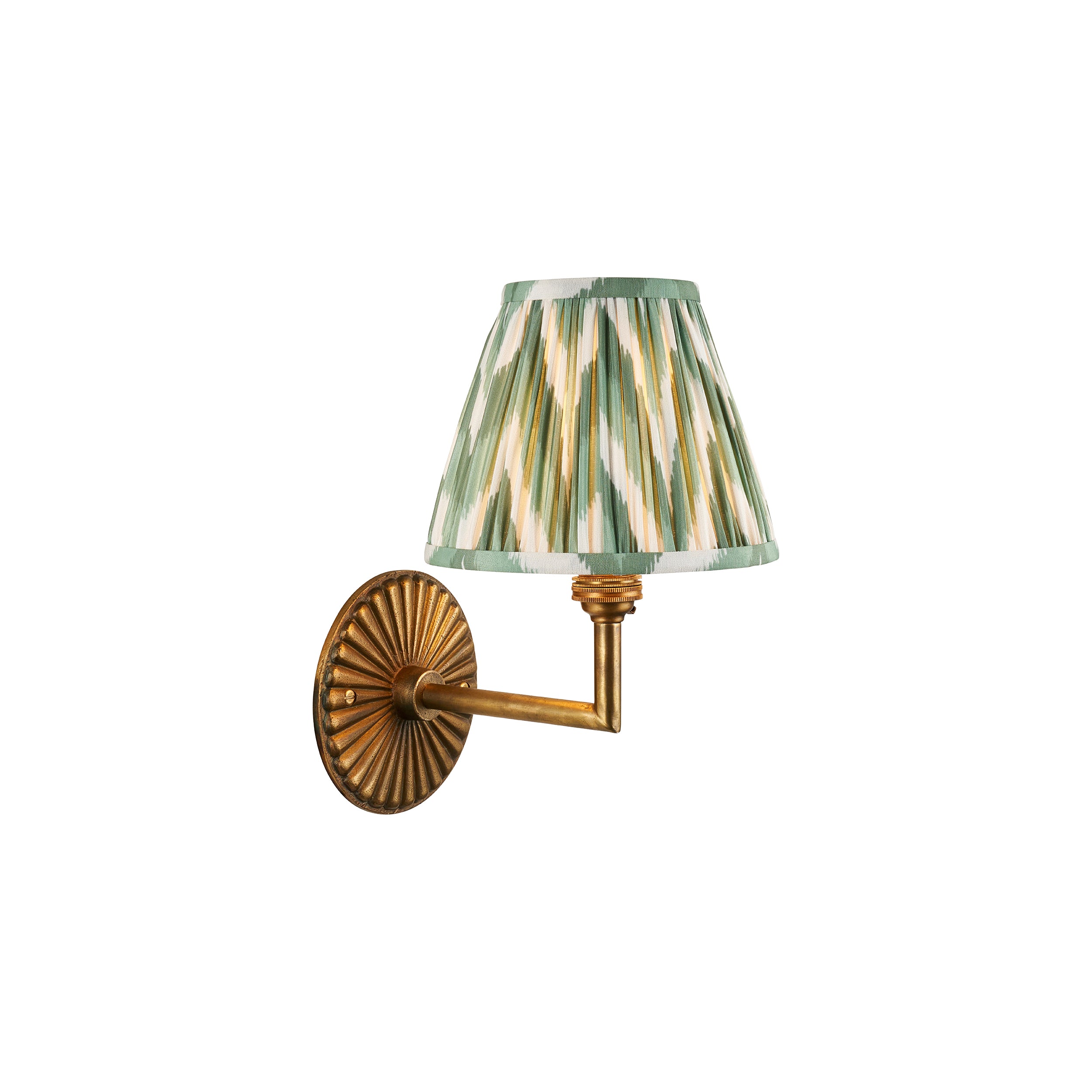 Endon Dahlia Angle & Zigzag 16Cm Wall Light - Antique Brass & Cotswold Green Fabric