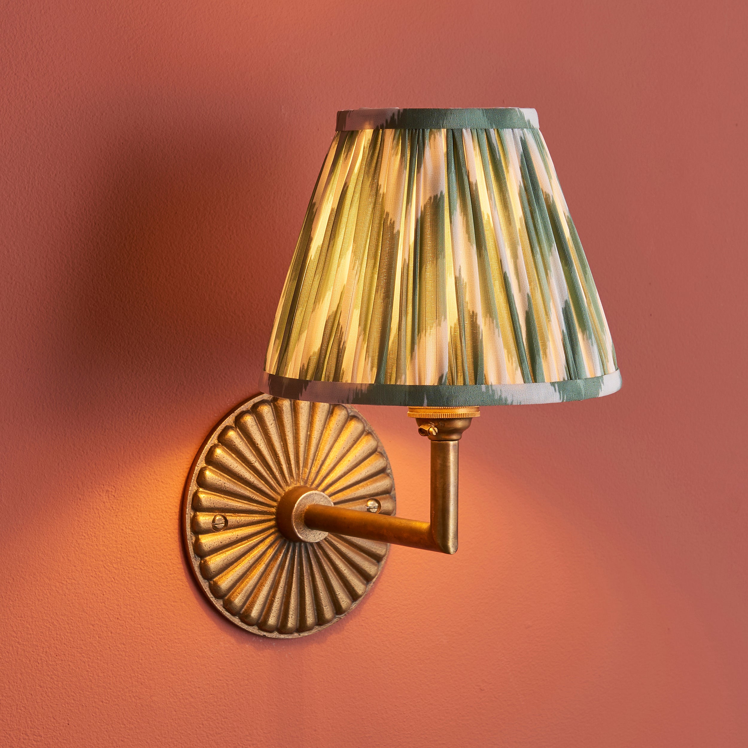 Endon Dahlia Angle & Zigzag 16Cm Wall Light - Antique Brass & Cotswold Green Fabric