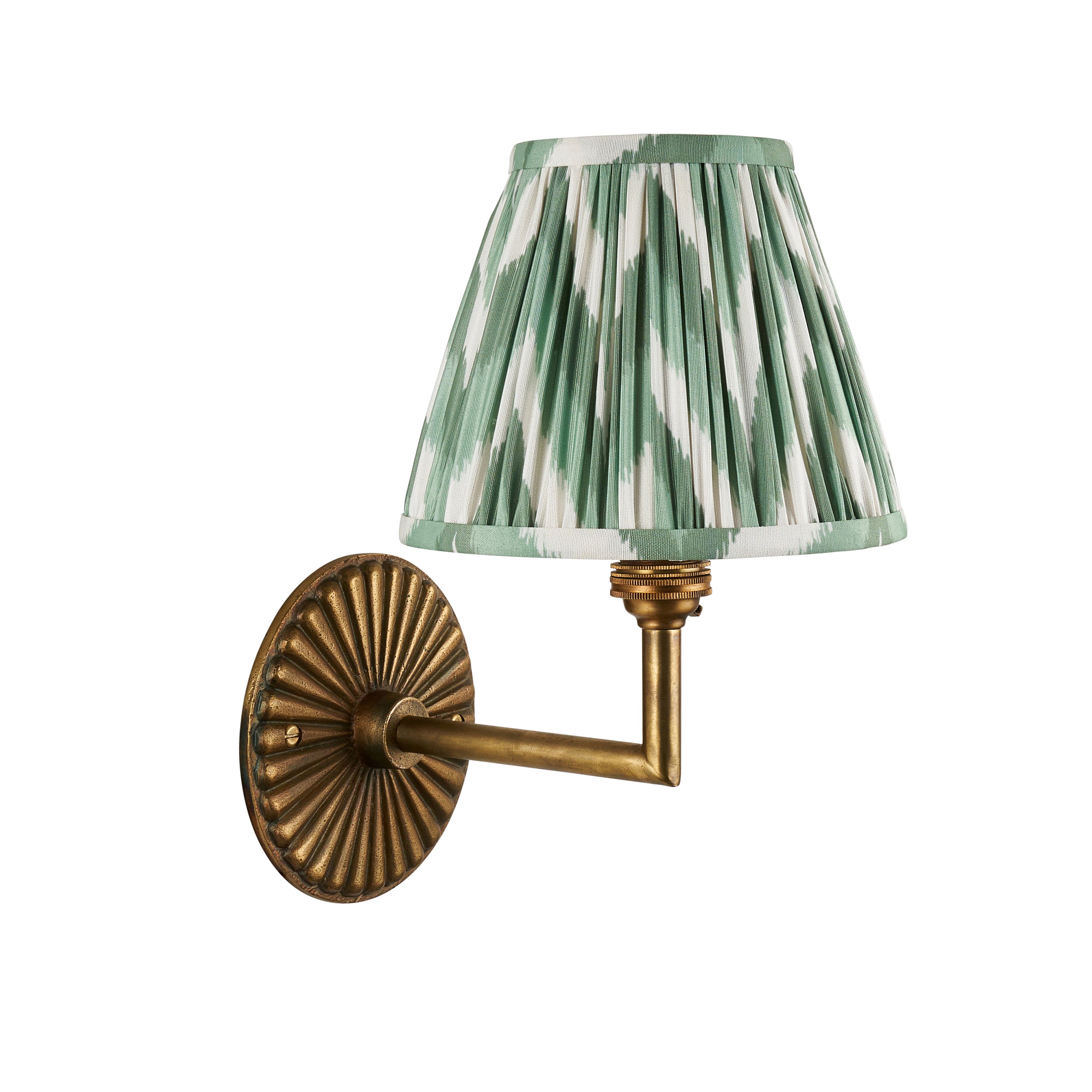 Endon Dahlia Angle & Zigzag 16Cm Wall Light - Antique Brass & Cotswold Green Fabric