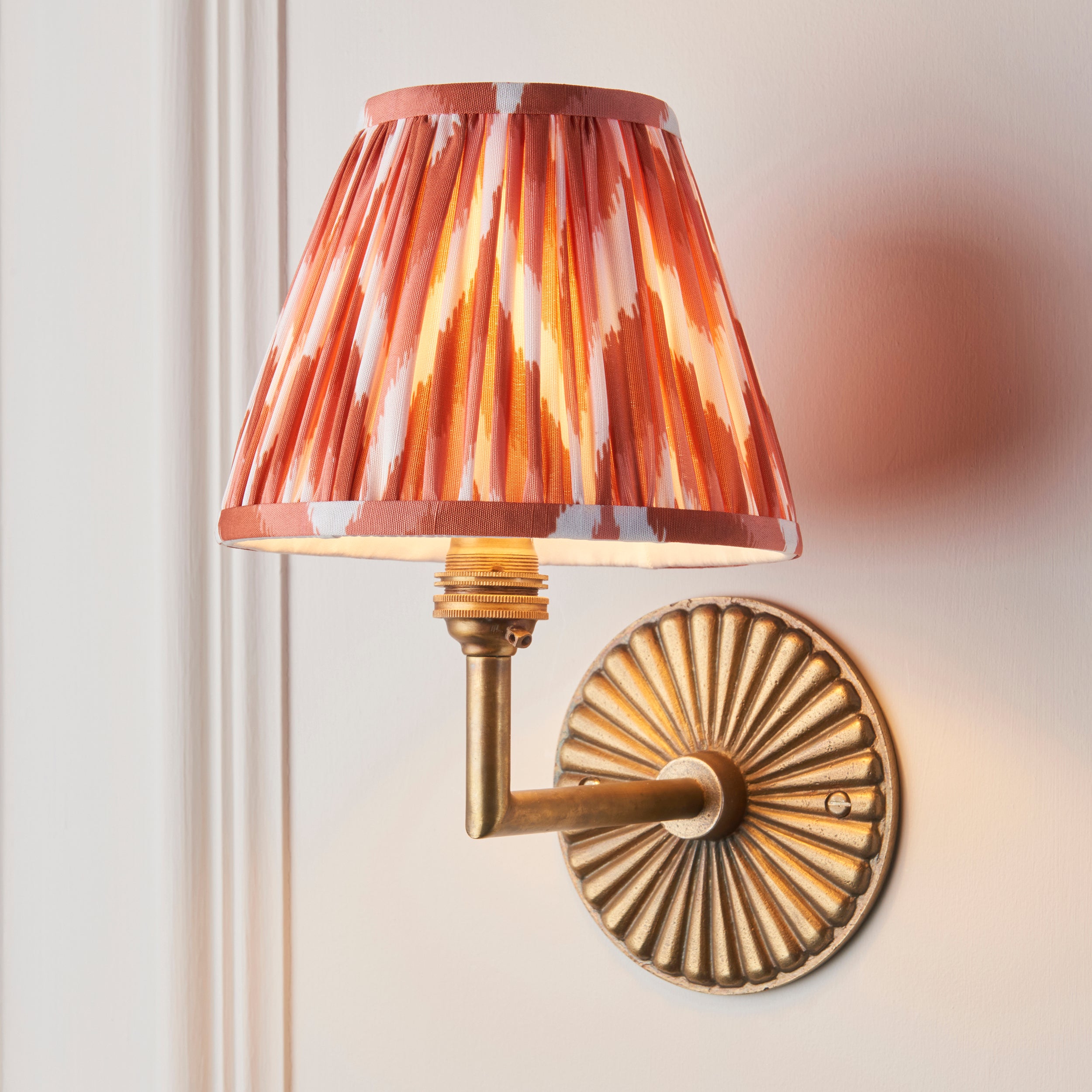 Endon Dahlia Angle & Zigzag 16Cm Wall Light - Antique Brass & Apricot Orange Fabric
