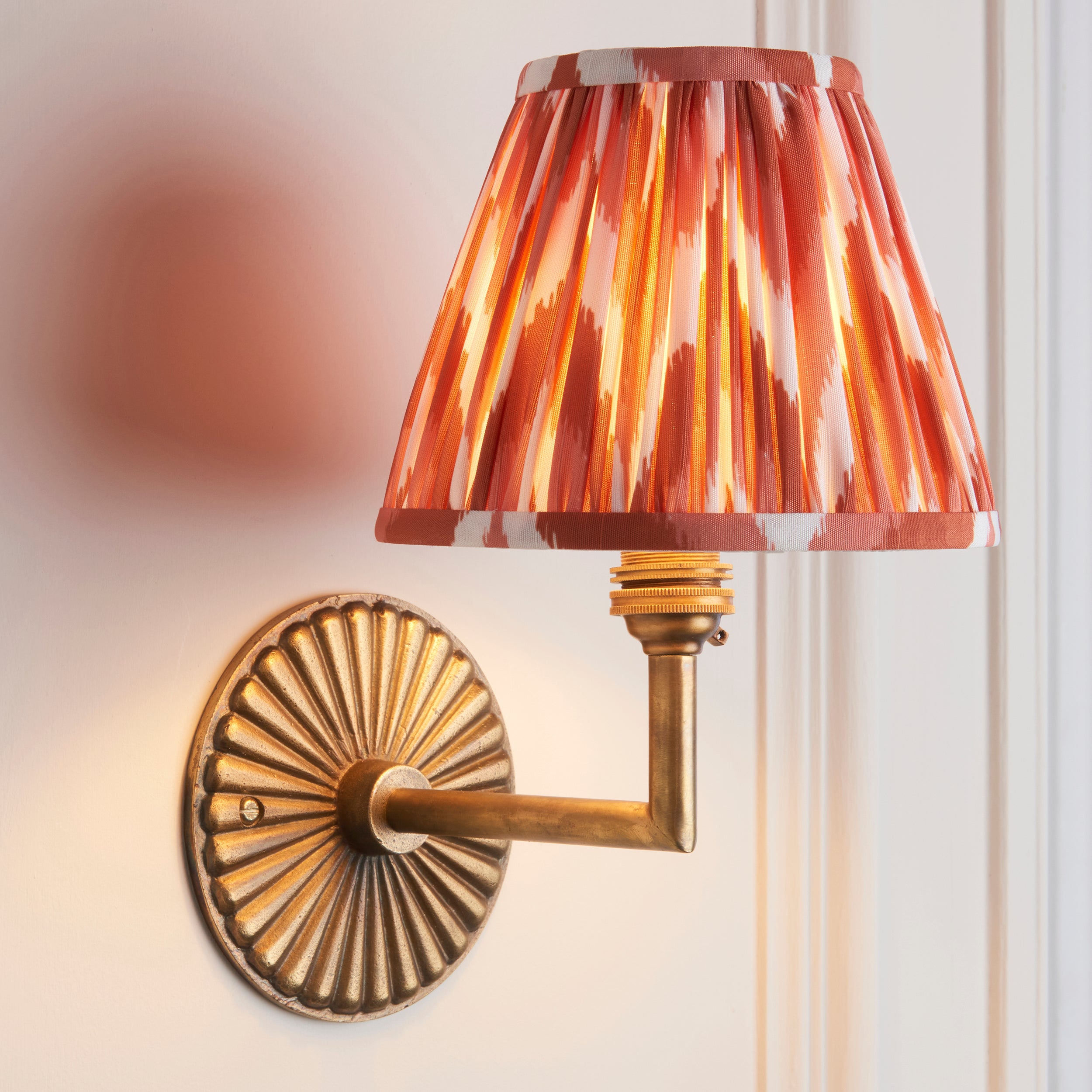 Endon Dahlia Angle & Zigzag 16Cm Wall Light - Antique Brass & Apricot Orange Fabric