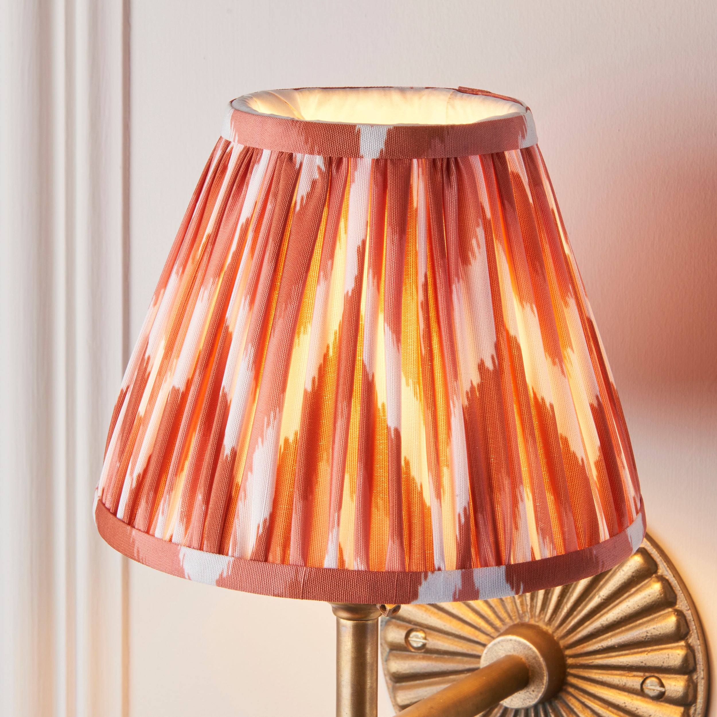 Endon Dahlia Angle & Zigzag 16Cm Wall Light - Antique Brass & Apricot Orange Fabric