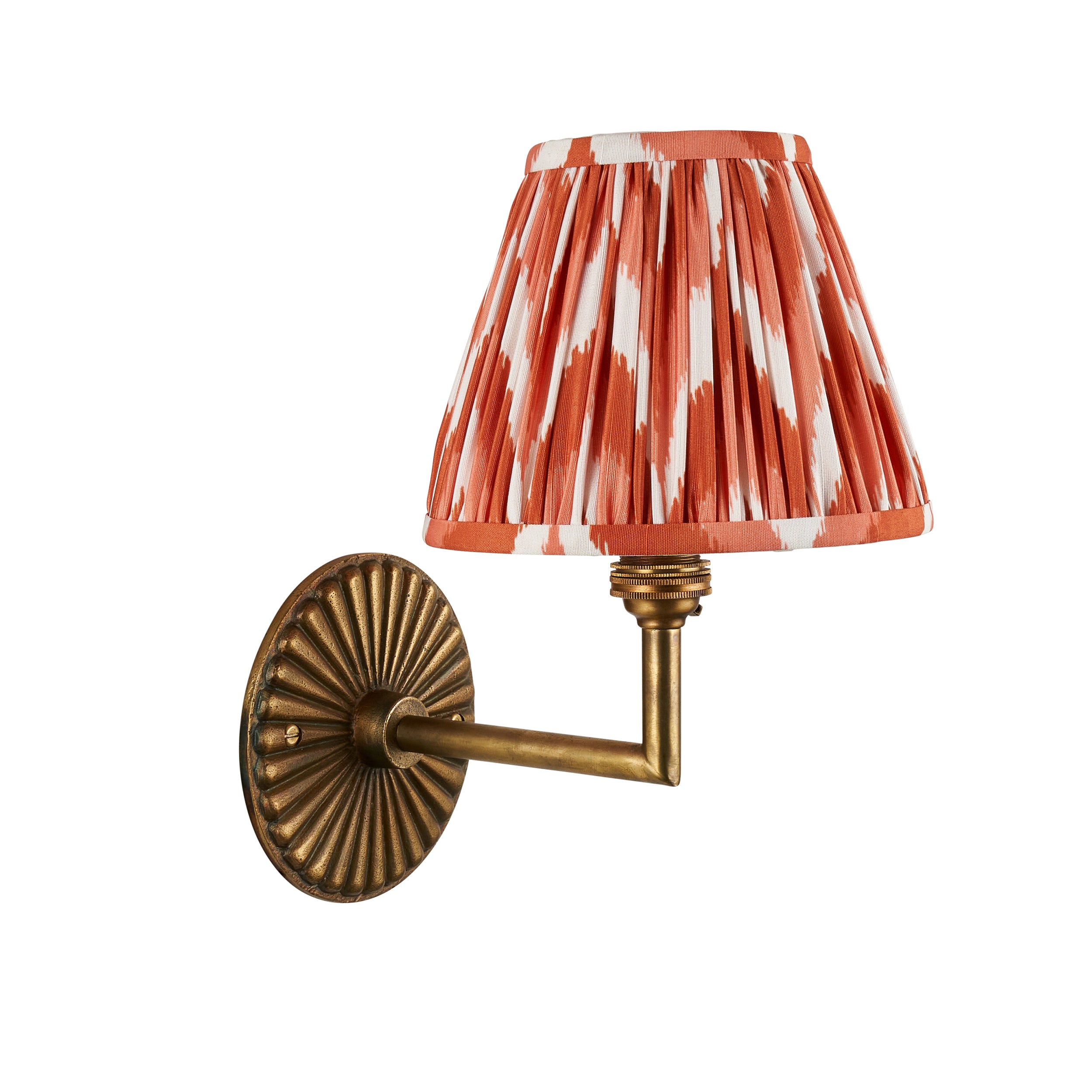 Endon Dahlia Angle & Zigzag 16Cm Wall Light - Antique Brass & Apricot Orange Fabric