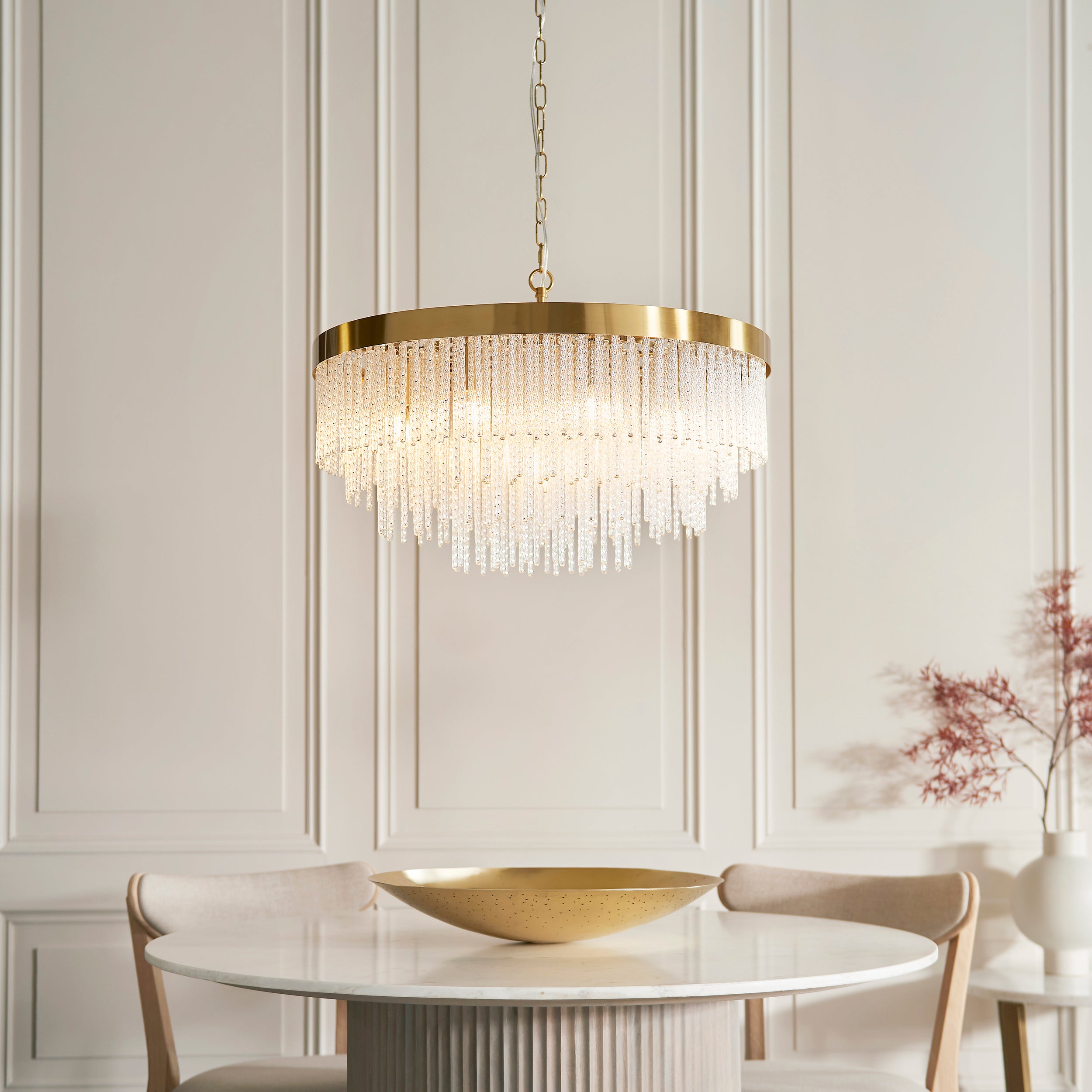 Endon Anistoria Grand 9 Light Pendant - Brushed Aged Brass Plate & Clear Glass