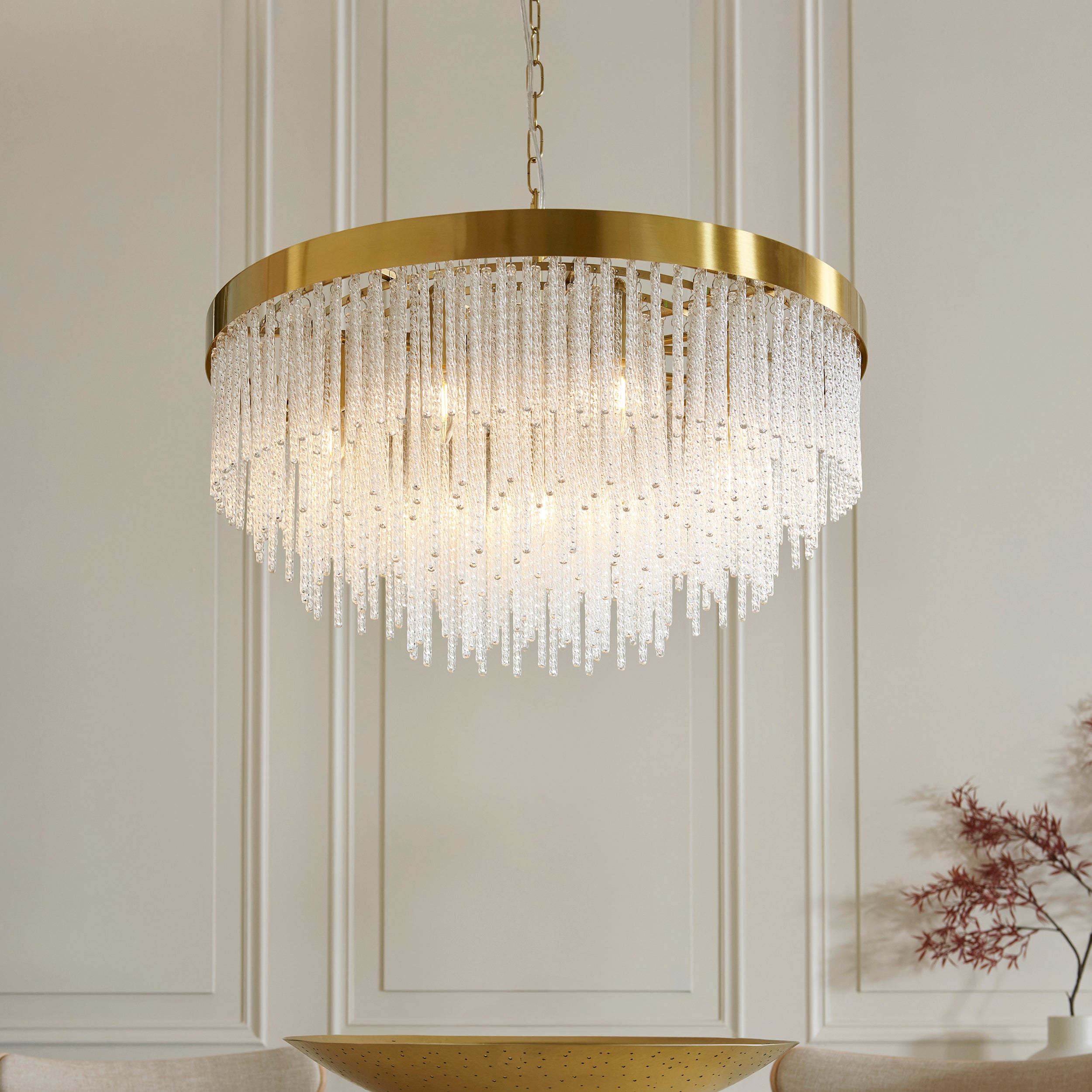 Endon Anistoria Grand 9 Light Pendant - Brushed Aged Brass Plate & Clear Glass