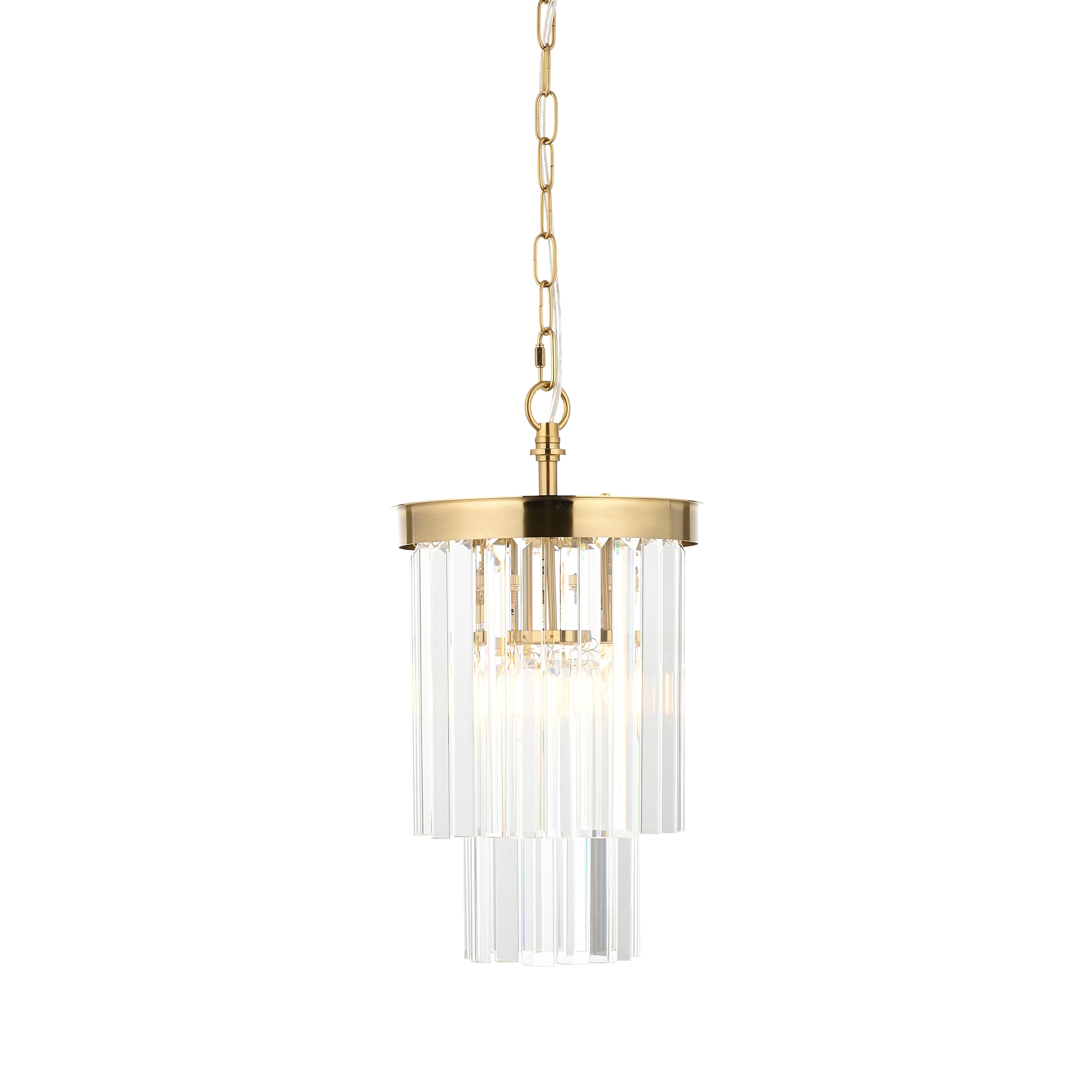 Endon Conaston Pendant - Brushed Aged Brass Plate & Clear Cut Glass