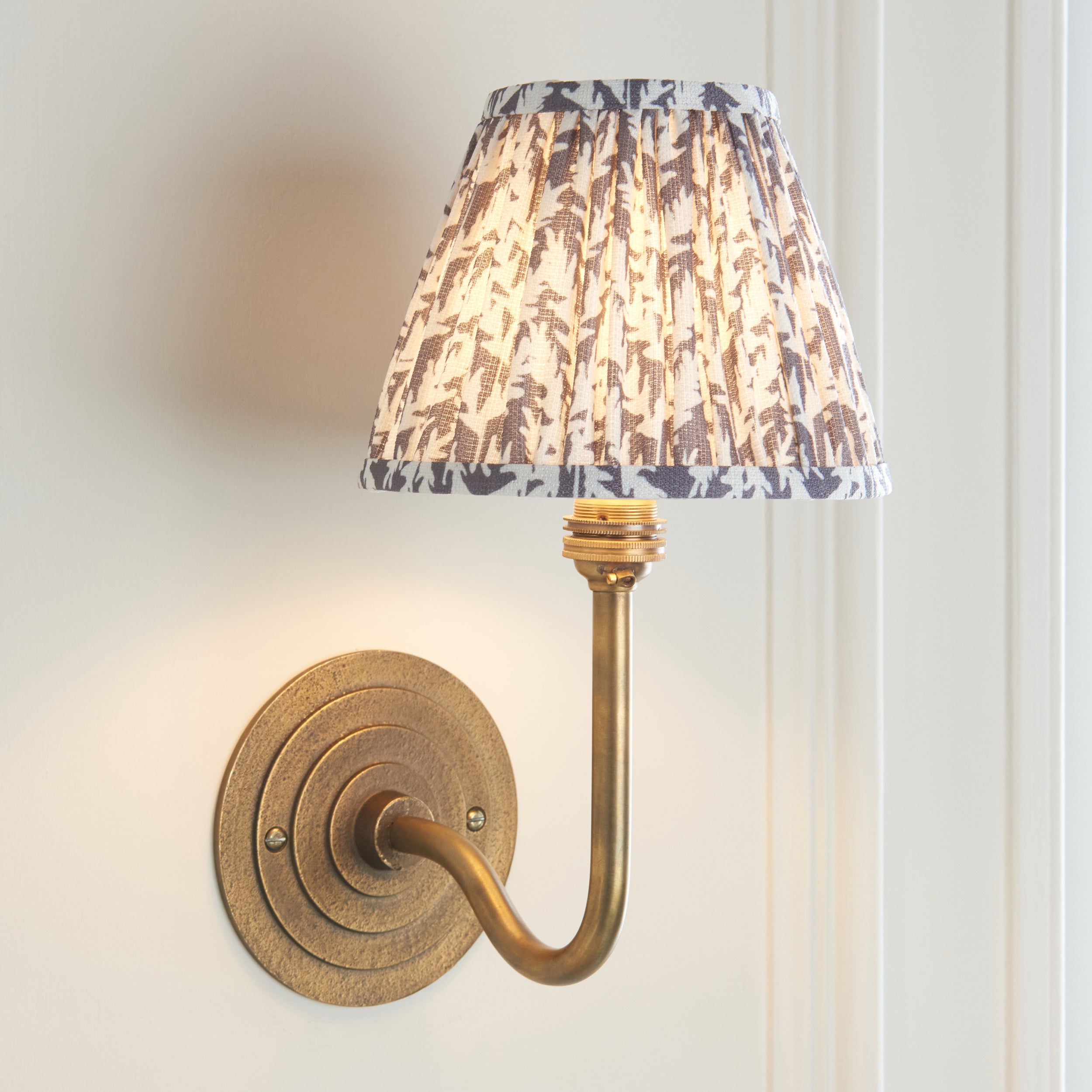 Endon Halo Swan & Leaf 16Cm Wall Light - Antique Brass & Pearl Grey Fabric