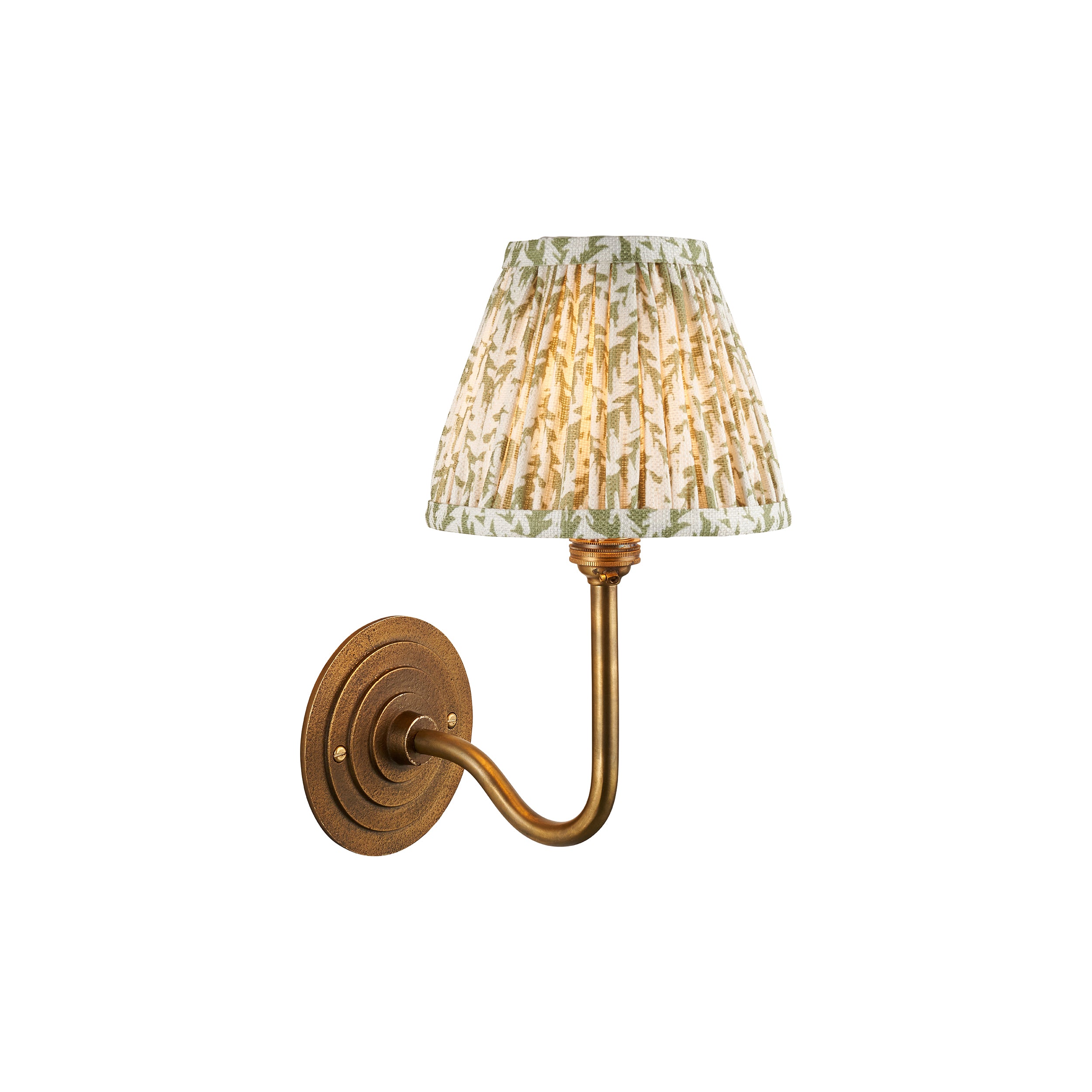 Endon Halo Swan & Leaf 16Cm Wall Light - Antique Brass & Herb Garden Green Fabric