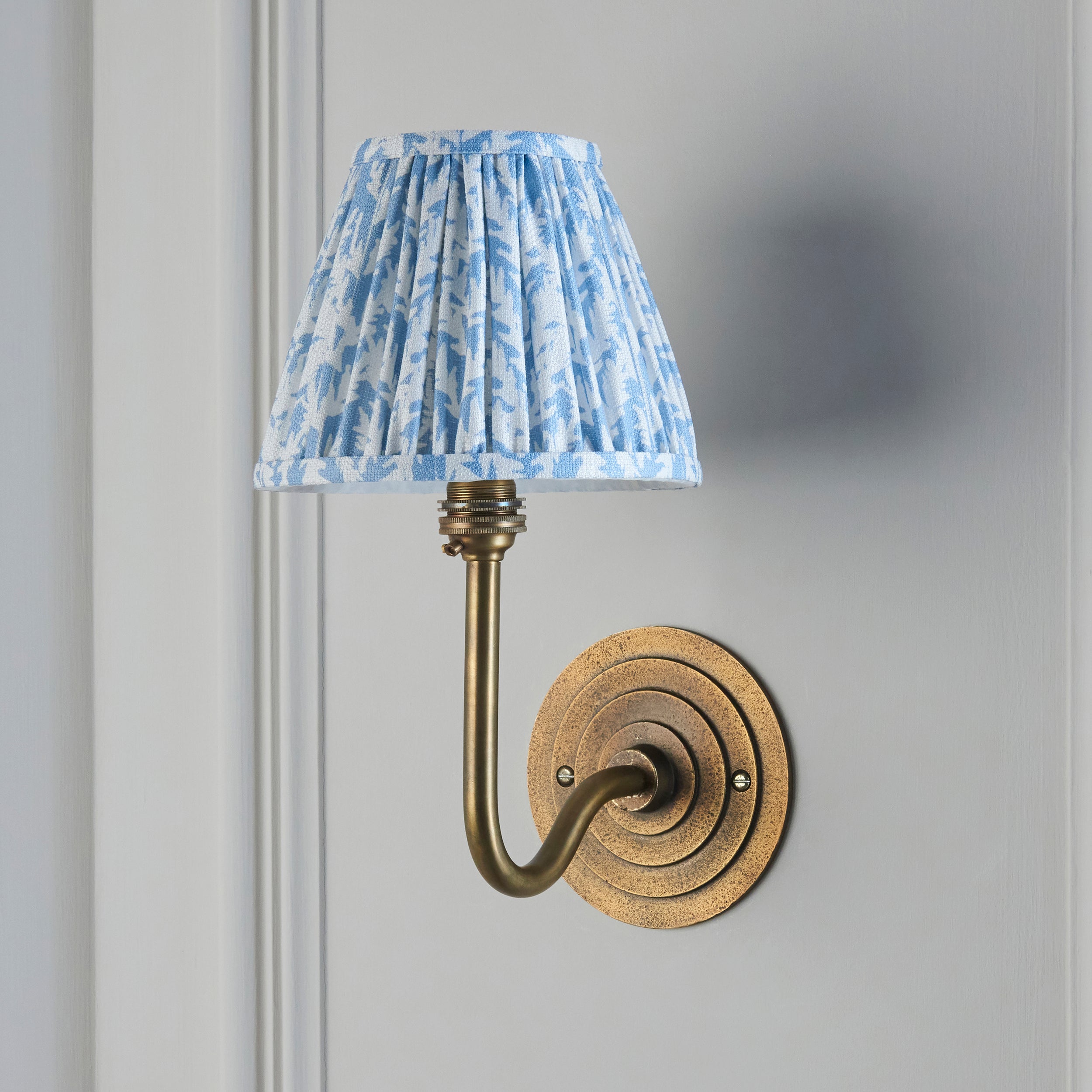 Endon Halo Swan & Leaf 16Cm Wall Light - Antique Brass & Shell Bay Blue Fabric