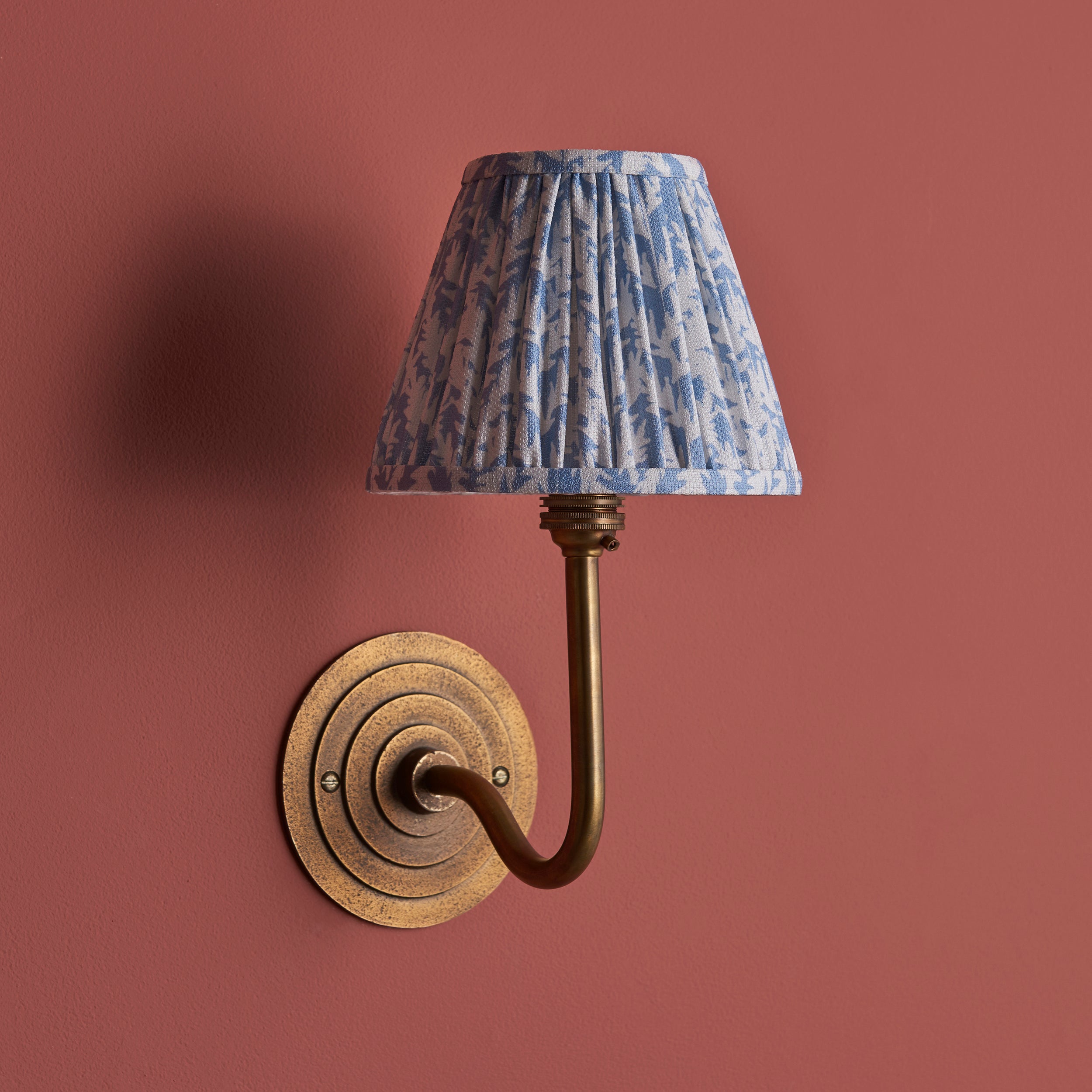 Endon Halo Swan & Leaf 16Cm Wall Light - Antique Brass & Shell Bay Blue Fabric