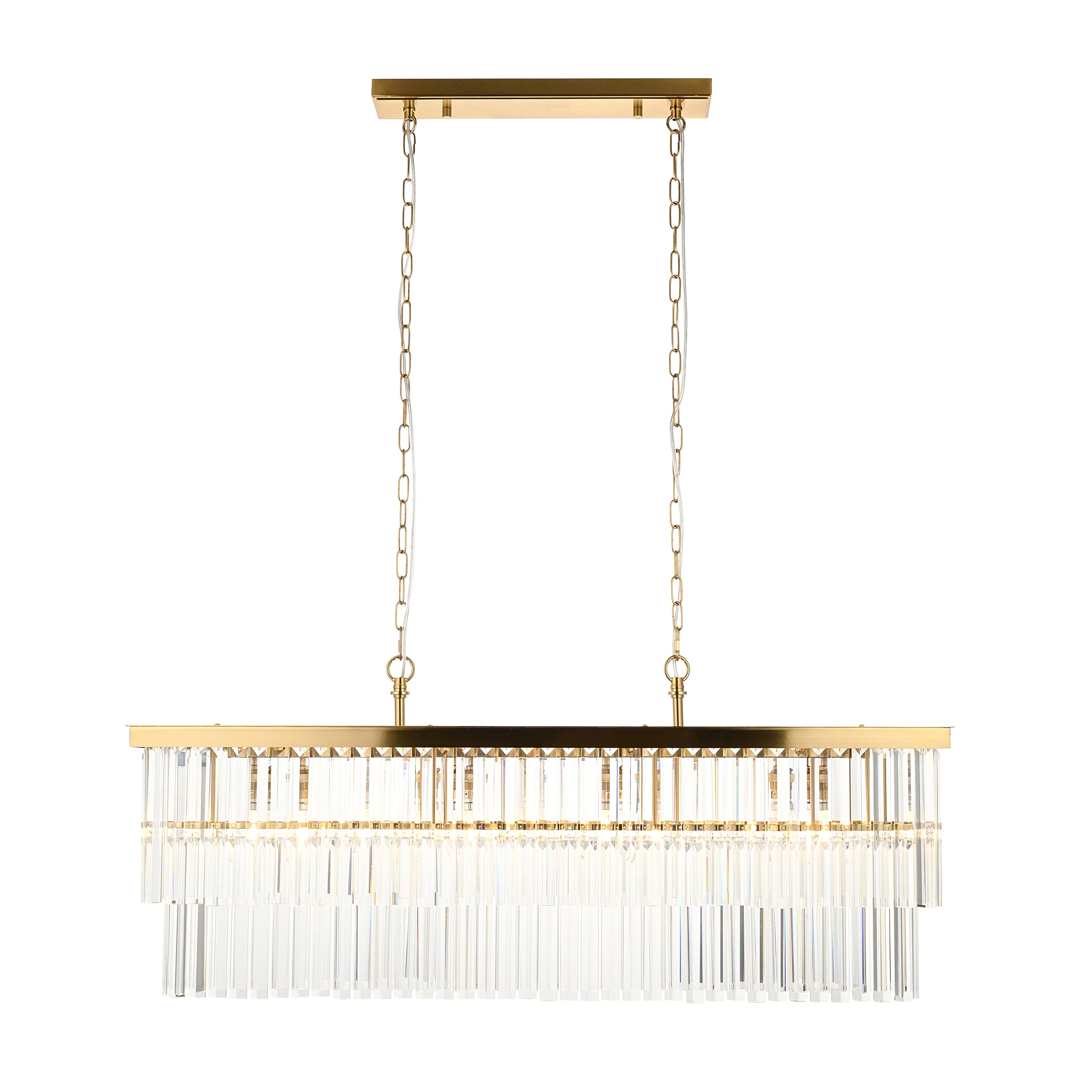 Endon Conaston 4 Light Linear Pendant - Brushed Aged Brass Plate & Clear Cut Glass