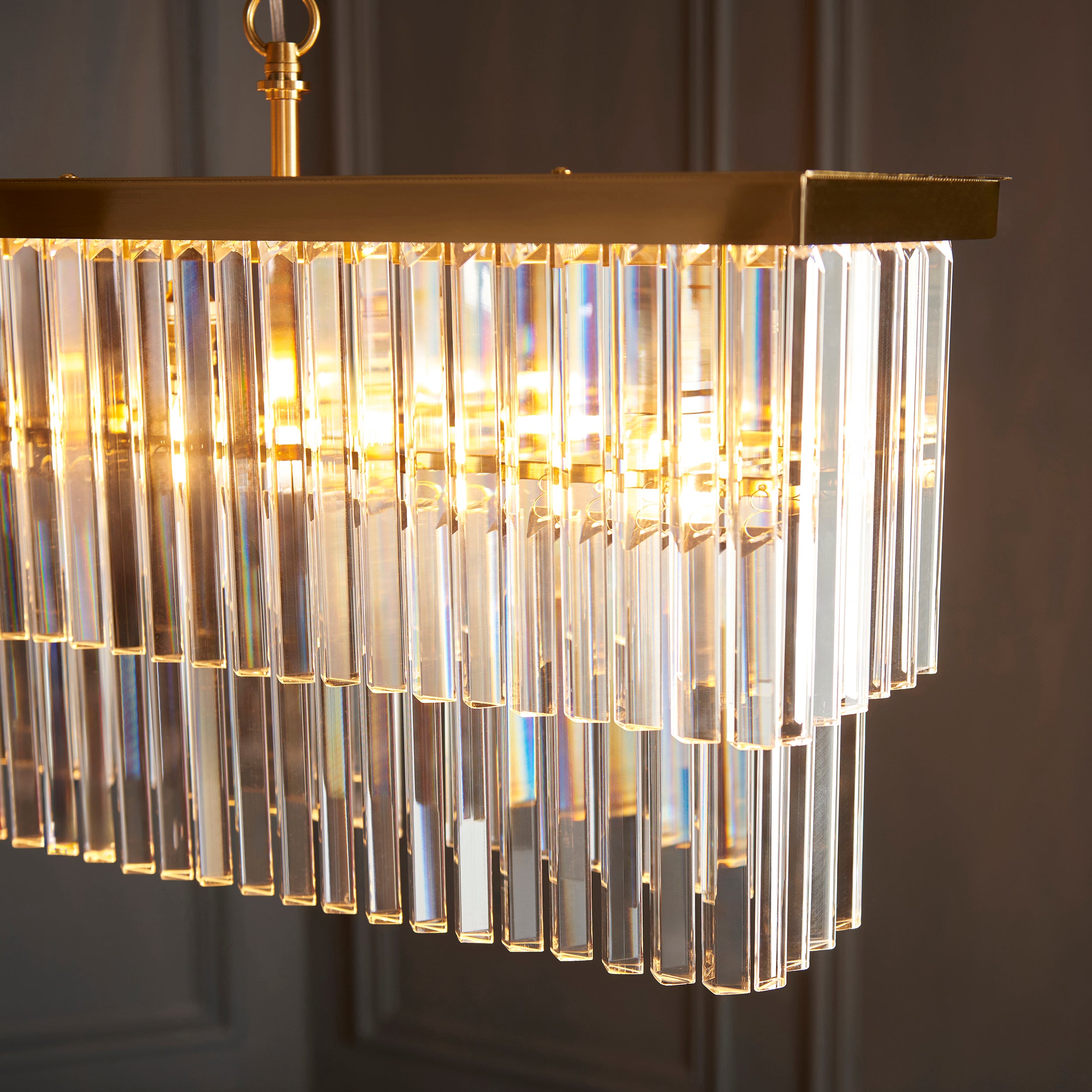 Endon Conaston 4 Light Linear Pendant - Brushed Aged Brass Plate & Clear Cut Glass