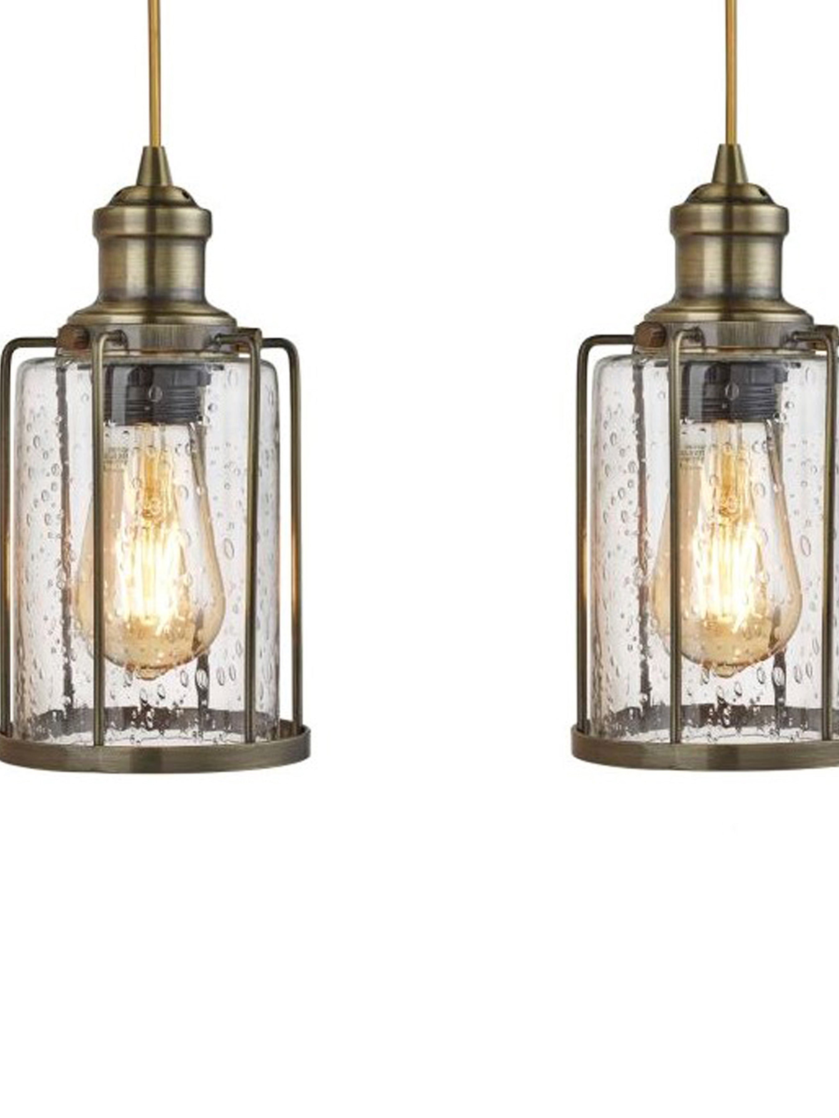 Searchlight Peach 4 Light Bar Pendant, Antique Brass With Seeded Glass