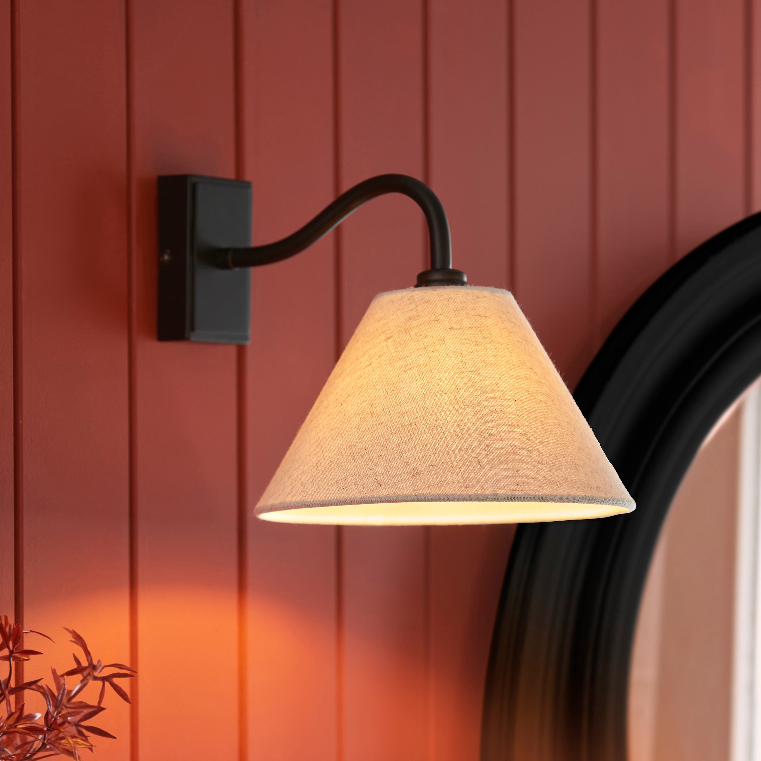 Endon Knole Wall Light - Matt Black & Natural Faux Linen