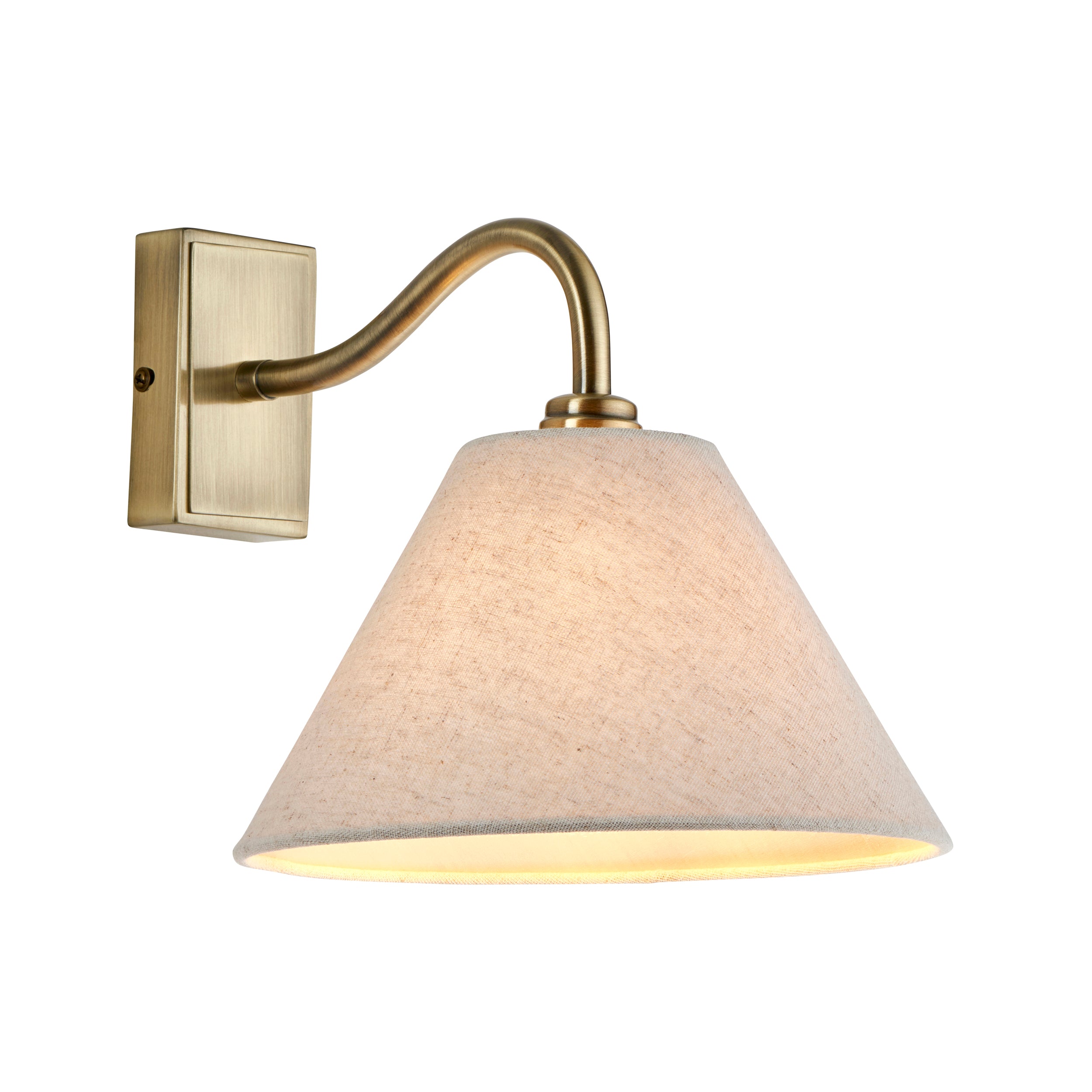 Endon Knole Wall Light - Antique Brass Plate & Natural Faux Linen