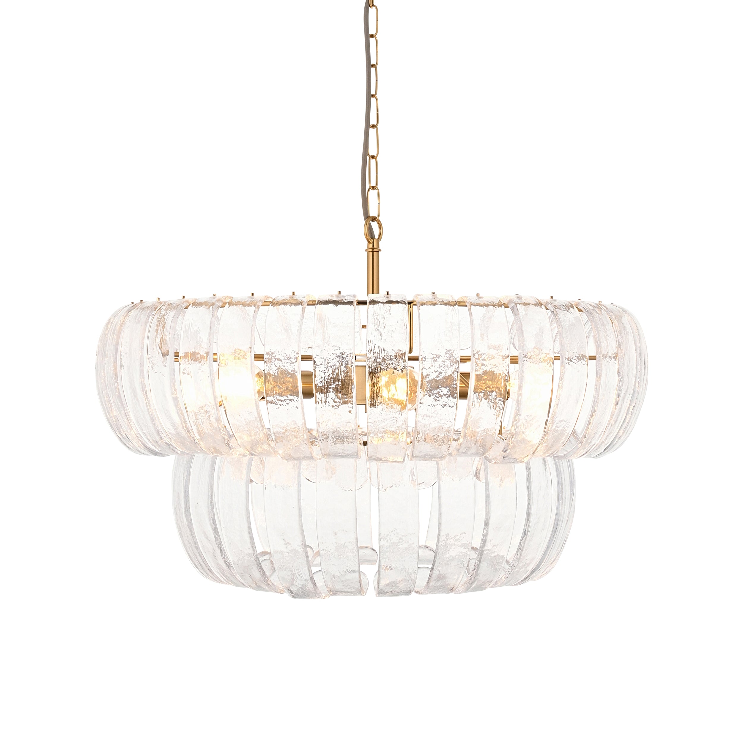 Endon Montrose 6 Light Pendant - Brushed Aged Brass Plate & Handmade Clear Textured Glass