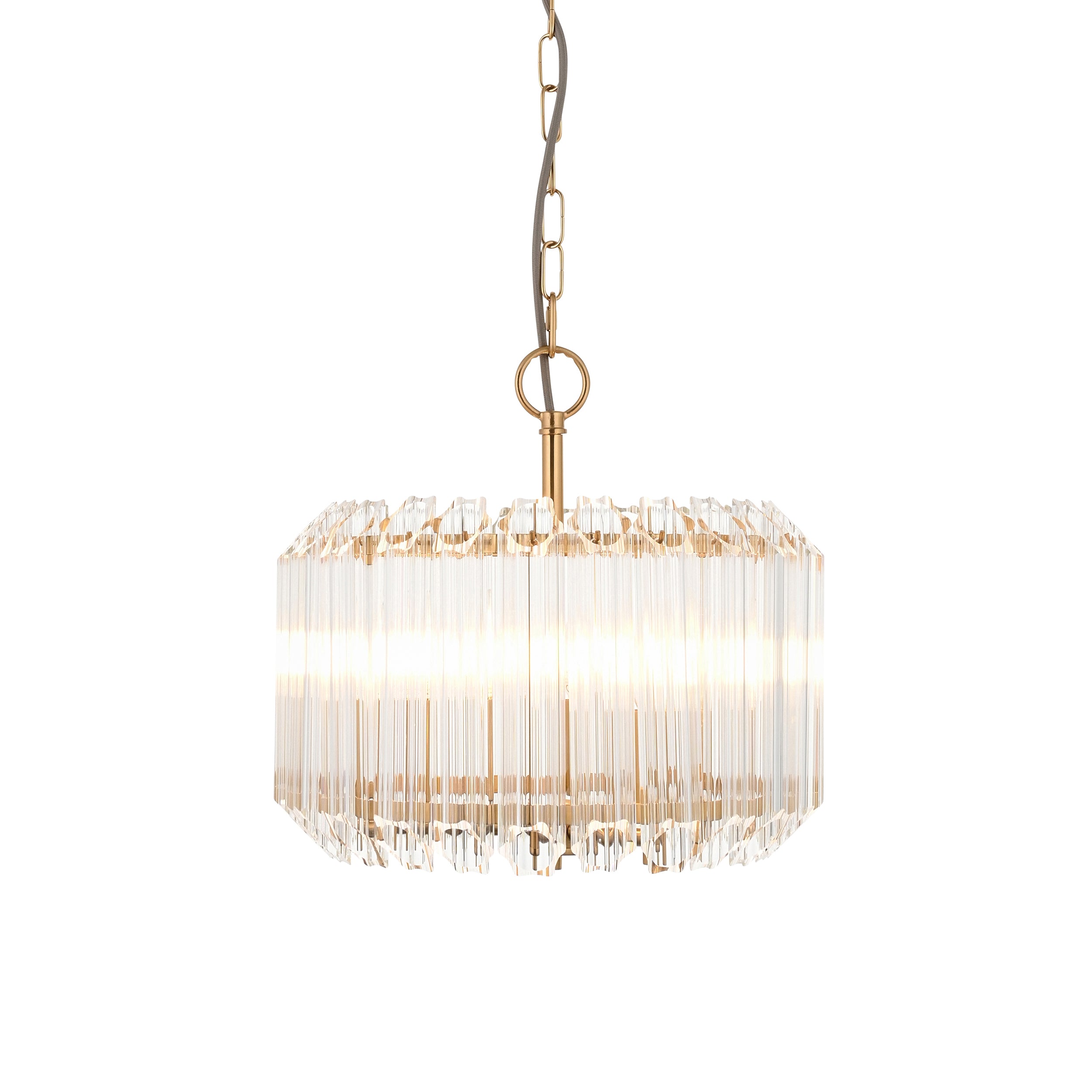 Endon Valentina 3 Light Pendant - Brushed Aged Brass Plate & Clear Glass