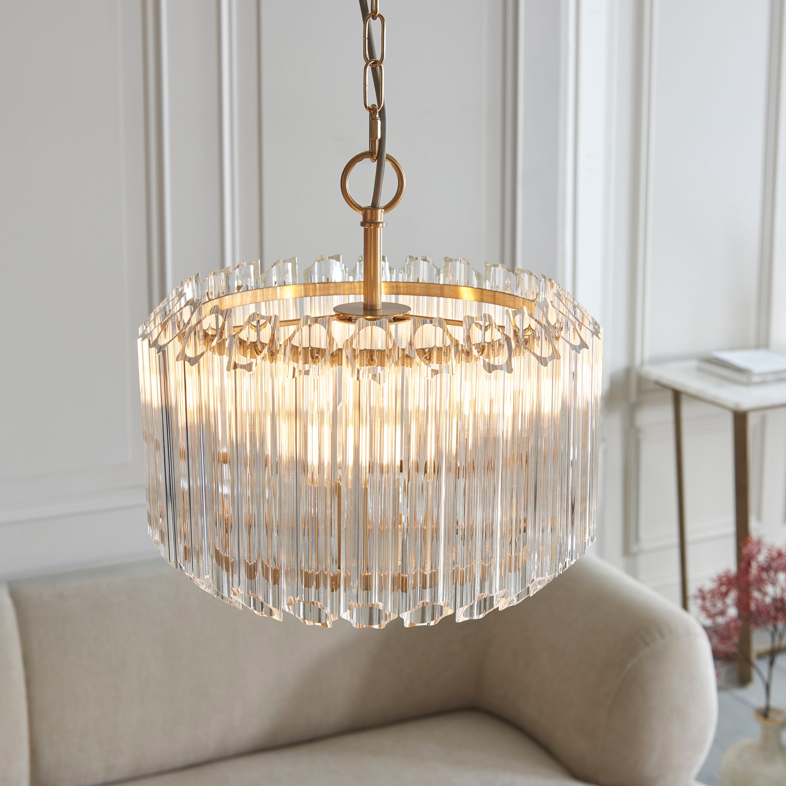 Endon Valentina 3 Light Pendant - Brushed Aged Brass Plate & Clear Glass