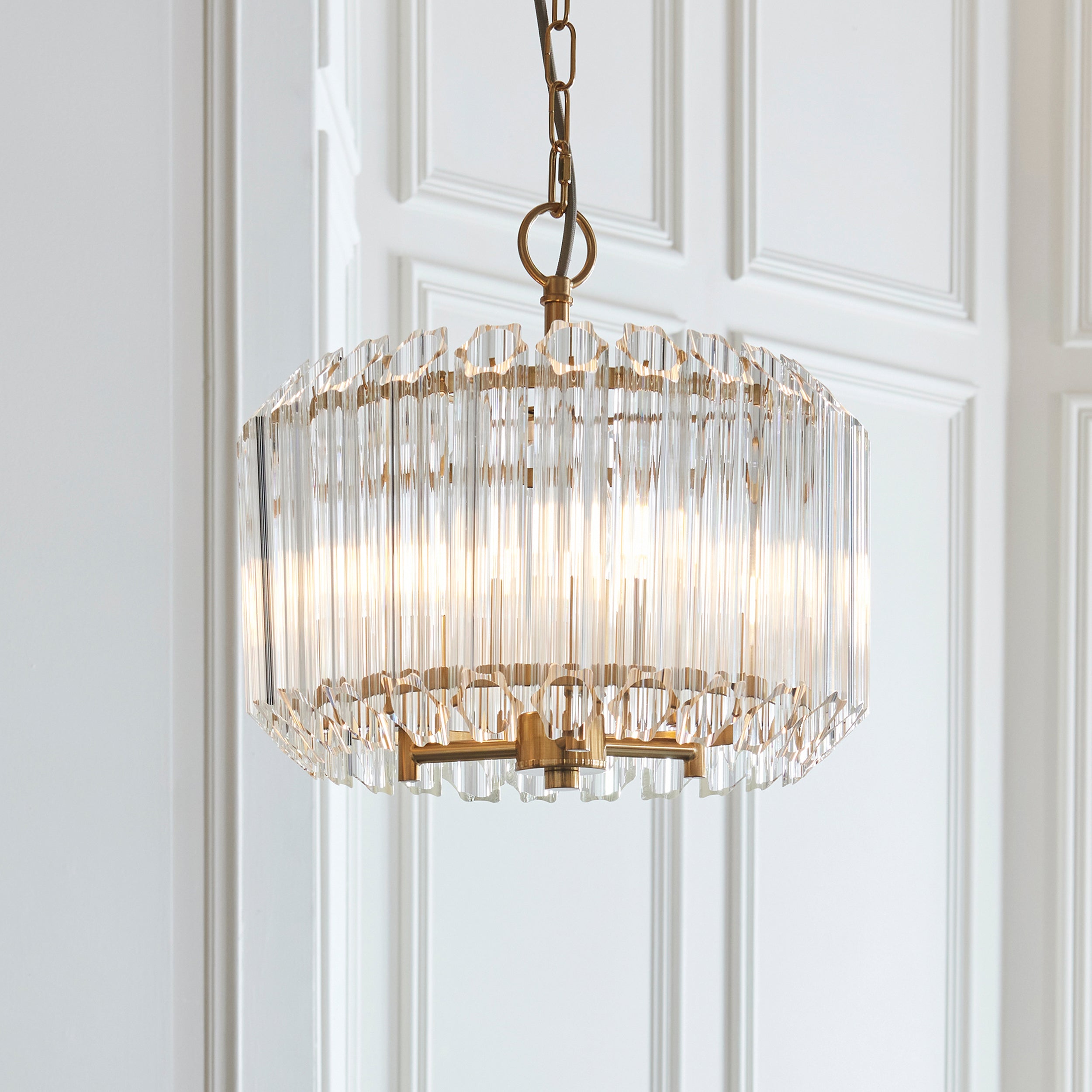 Endon Valentina 3 Light Pendant - Brushed Aged Brass Plate & Clear Glass