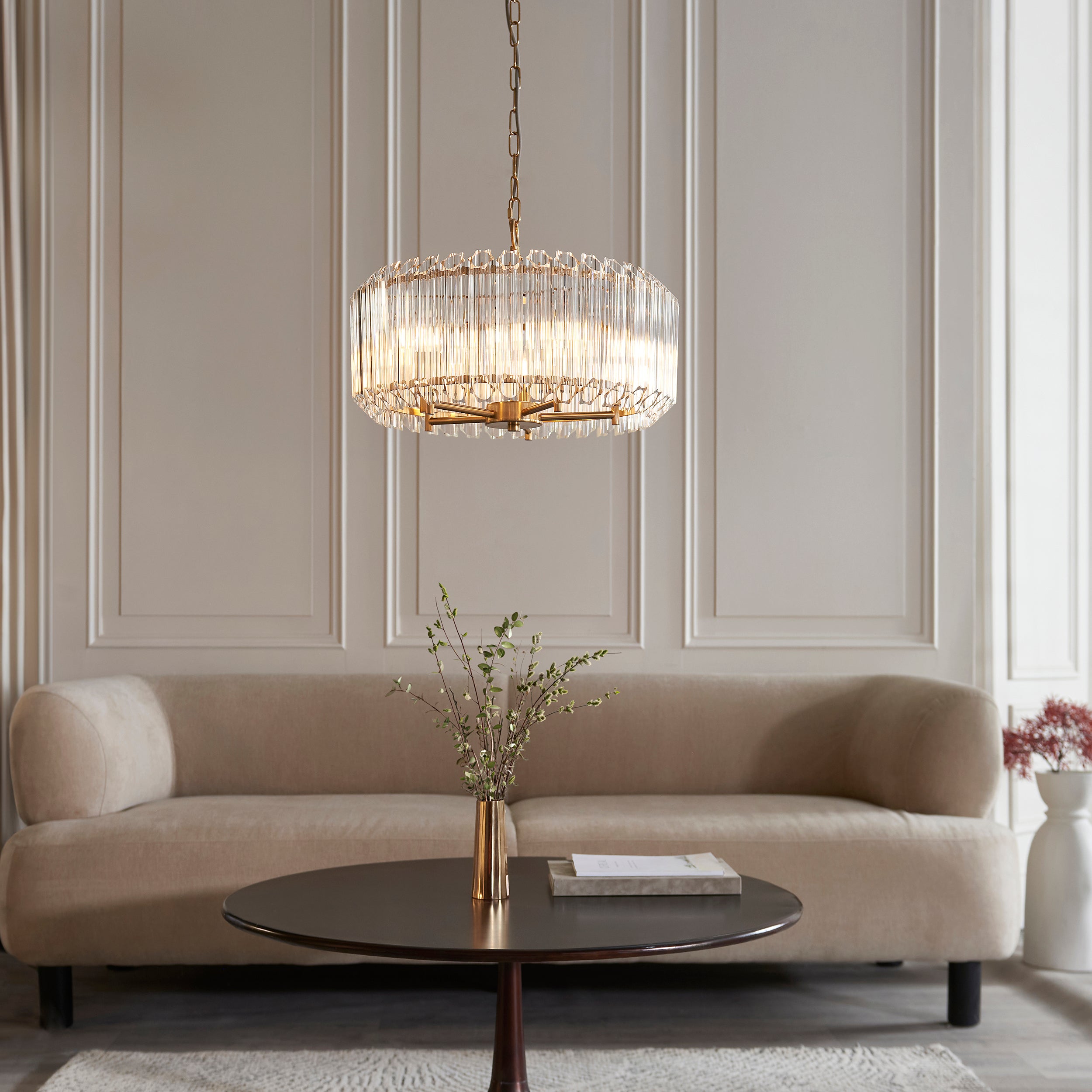 Endon Valentina 5 Light Pendant - Brushed Aged Brass Plate & Clear Glass