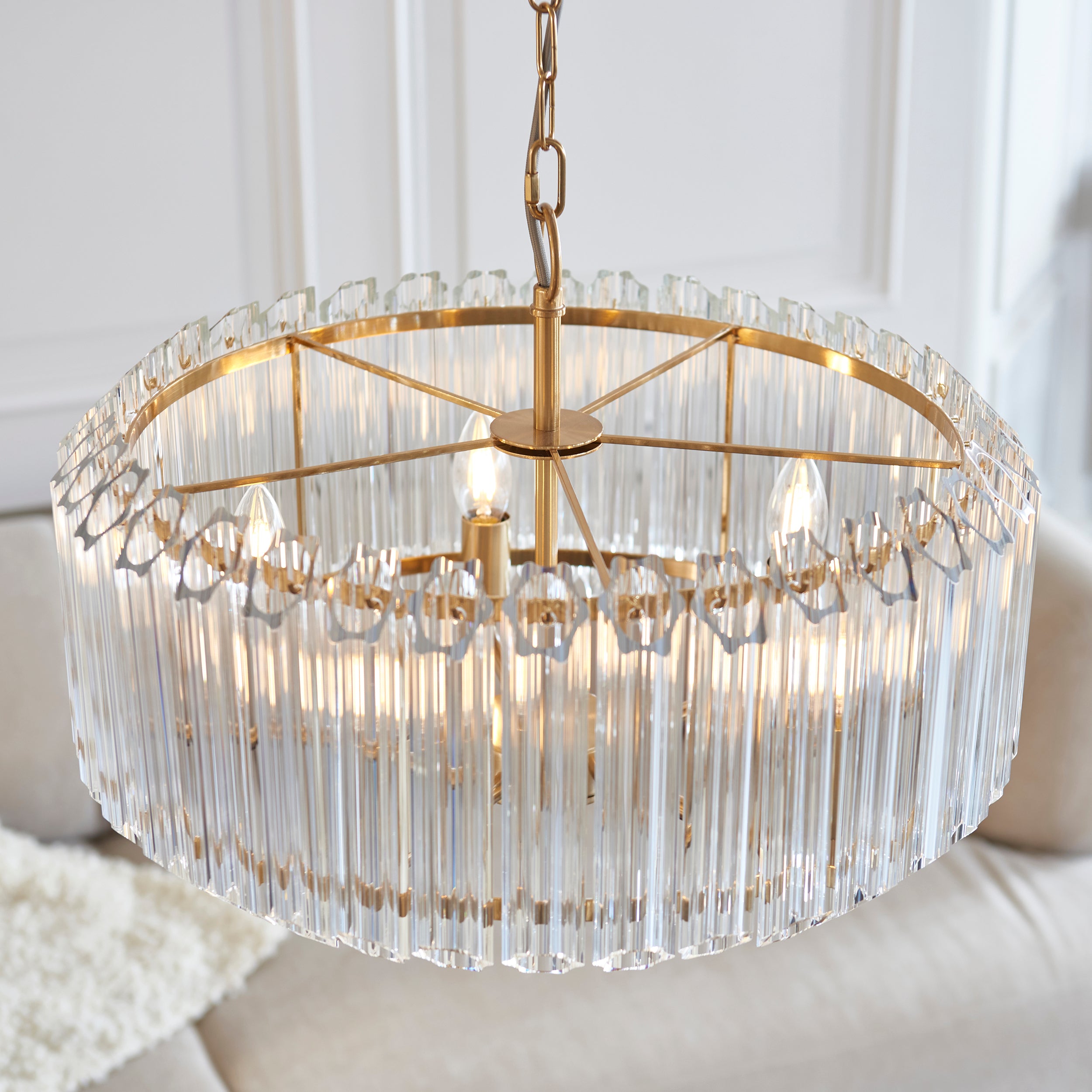 Endon Valentina 5 Light Pendant - Brushed Aged Brass Plate & Clear Glass