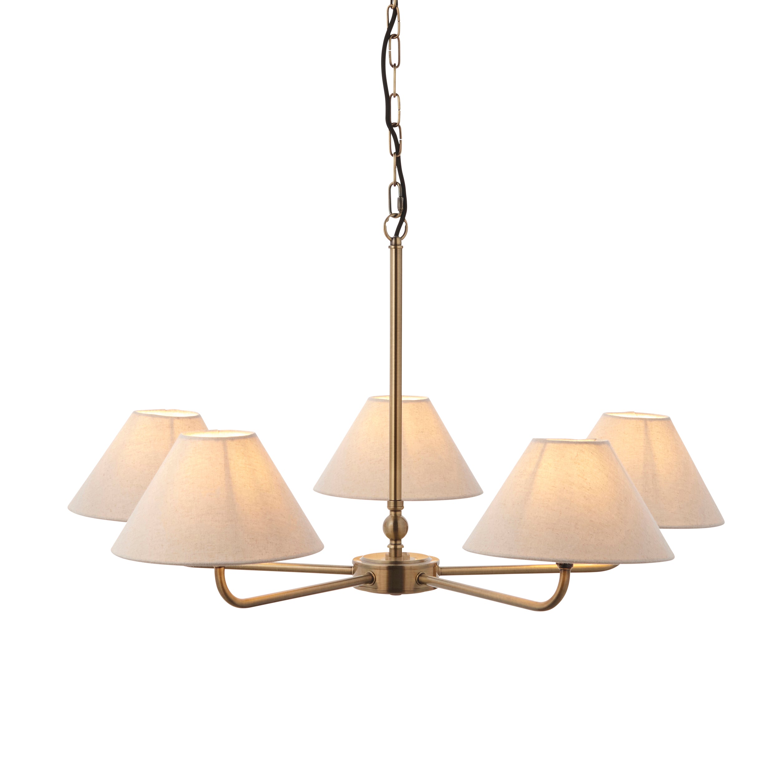 Endon Lille 5 Light Pendant - Antique Brass Plate & Natural Faux Linen