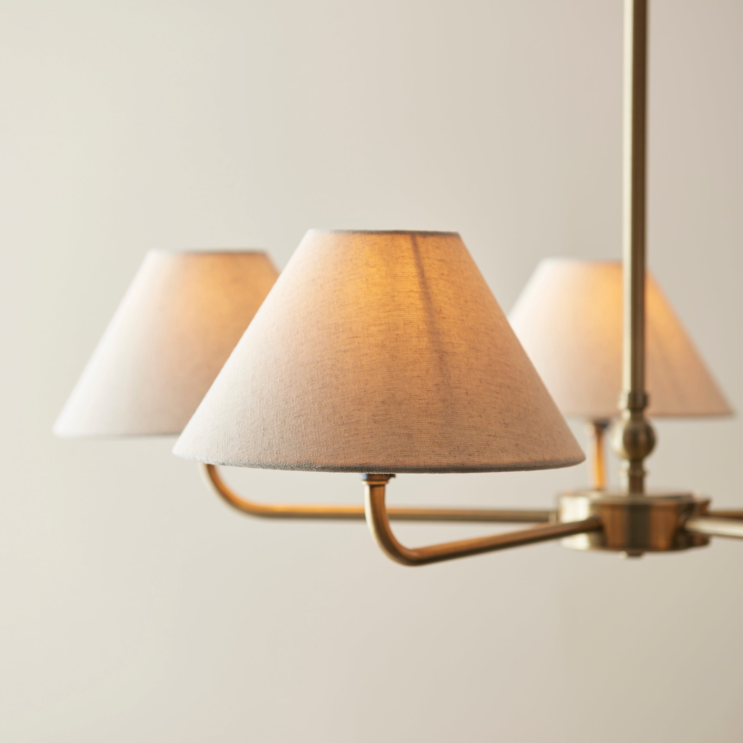Endon Lille 5 Light Pendant - Antique Brass Plate & Natural Faux Linen