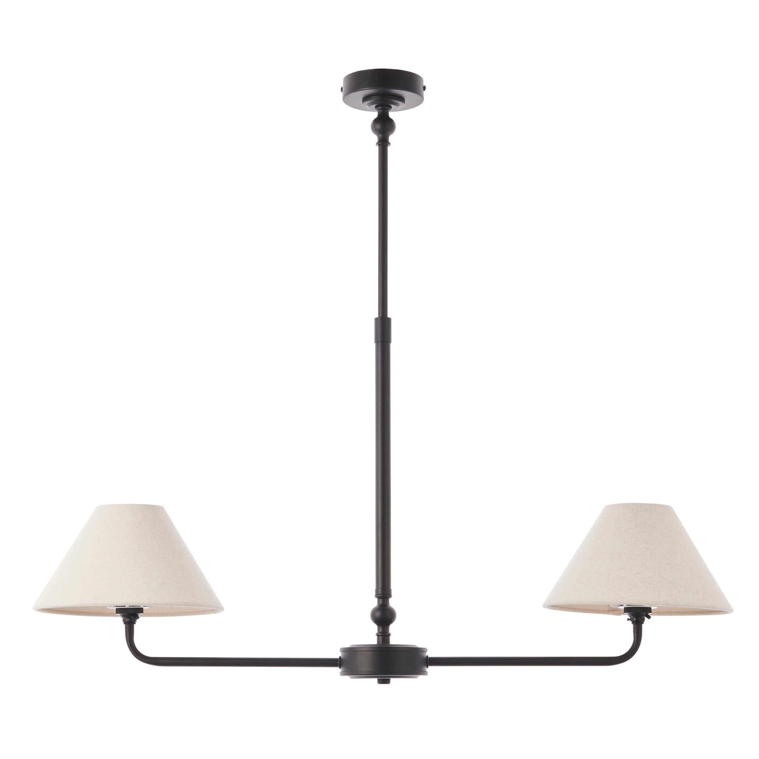 Endon Lille 2 Light Linear Pendant - Matt Black & Natural Faux Linen