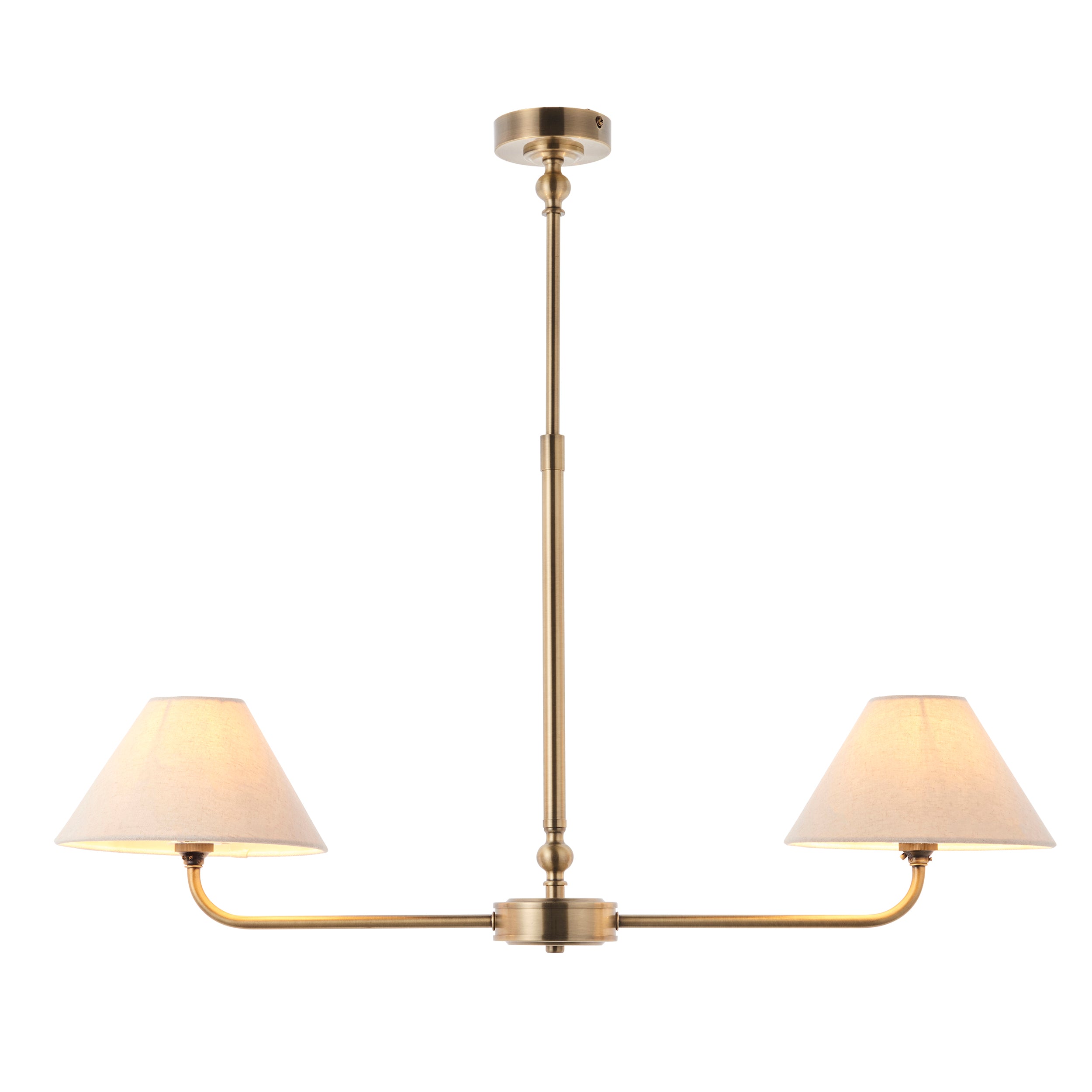 Endon Lille 2 Light Linear Pendant - Antique Brass Plate & Natural Faux Linen