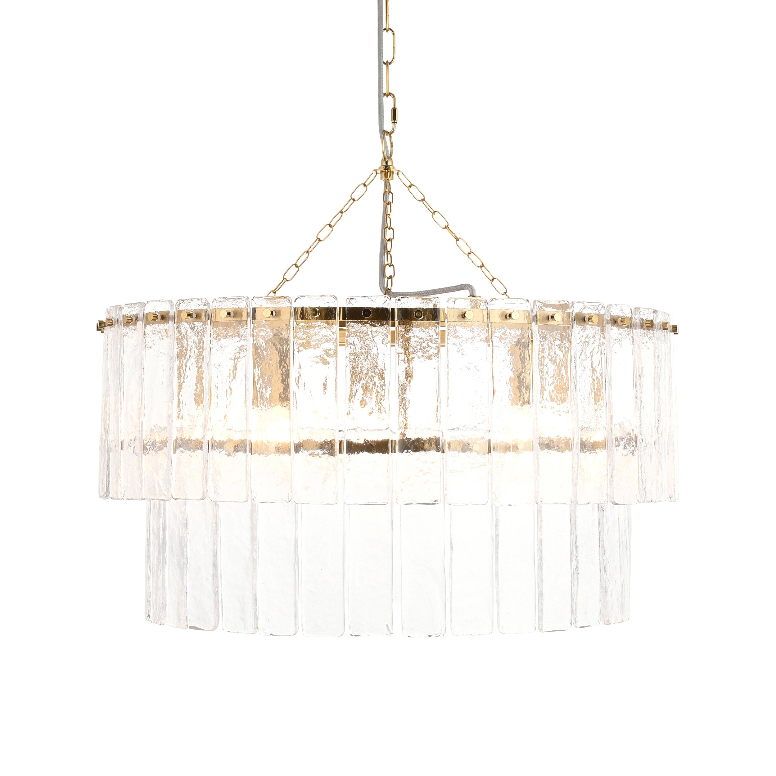 Endon Karine 5 Light Tiered Pendant - Brushed Aged Brass Plate & Clear Handmade Textured Glass