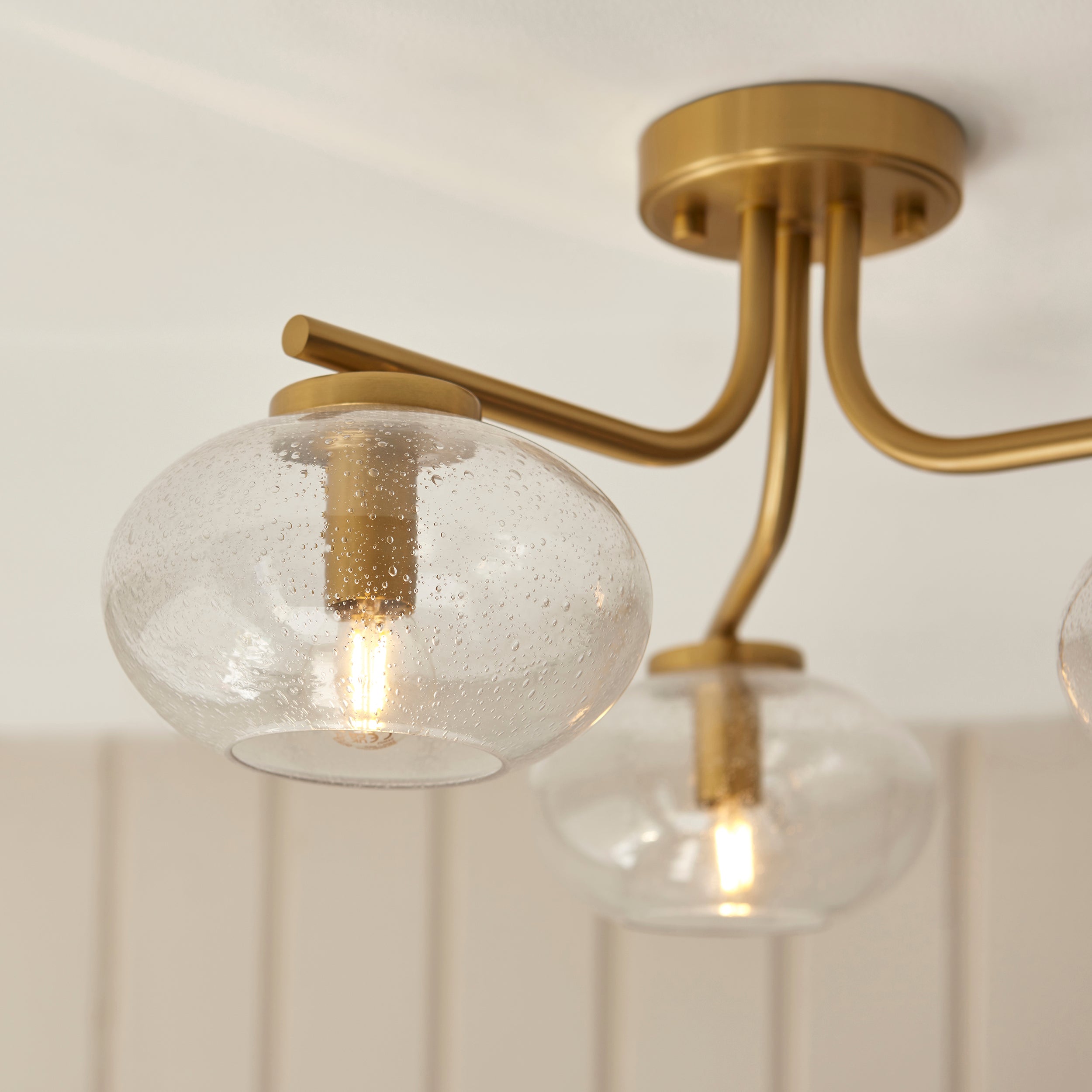 Endon Jacob 3 Light Semi Flush Ceiling Light - Warm Brass Plate & Clear Bubble Glass
