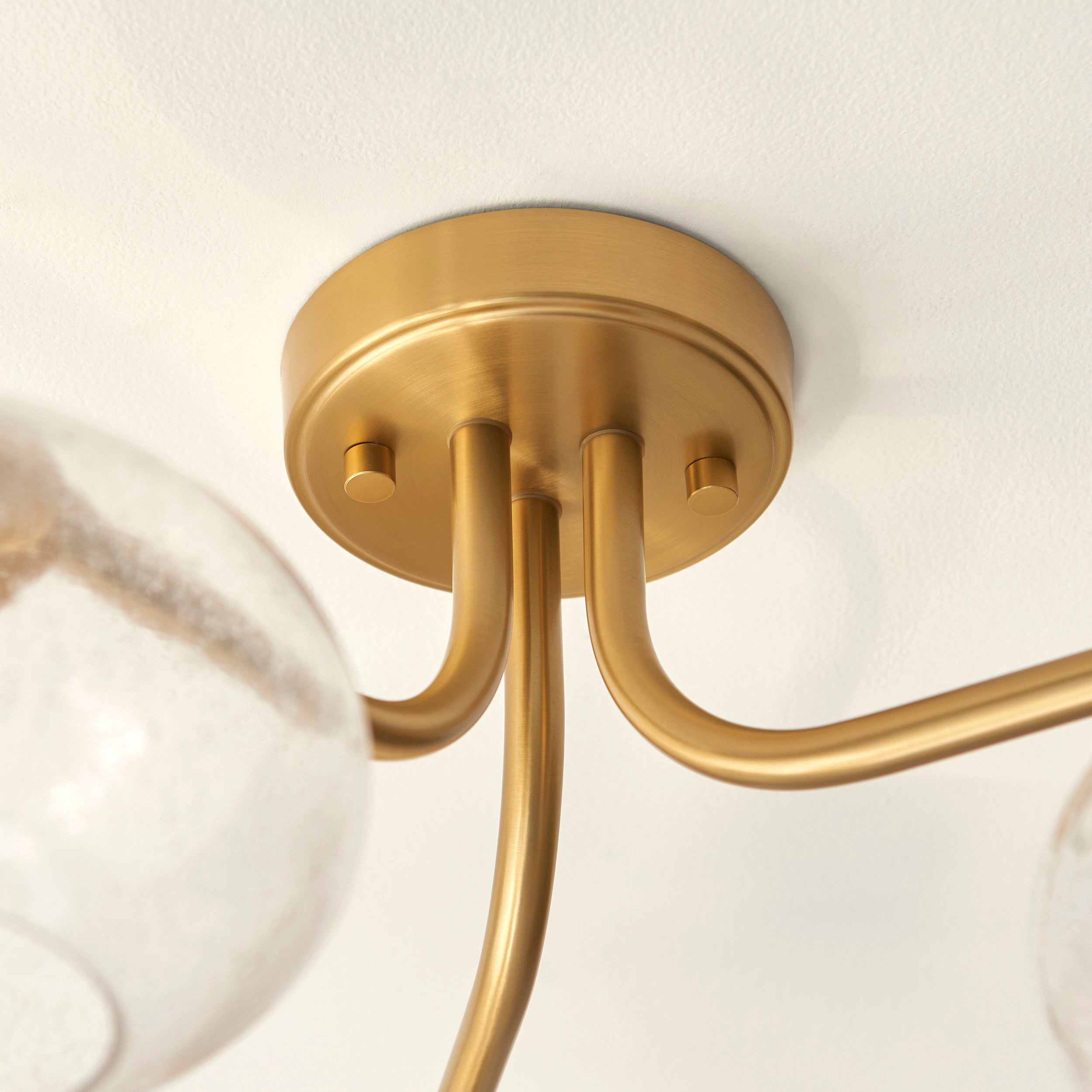 Endon Jacob 3 Light Semi Flush Ceiling Light - Warm Brass Plate & Clear Bubble Glass